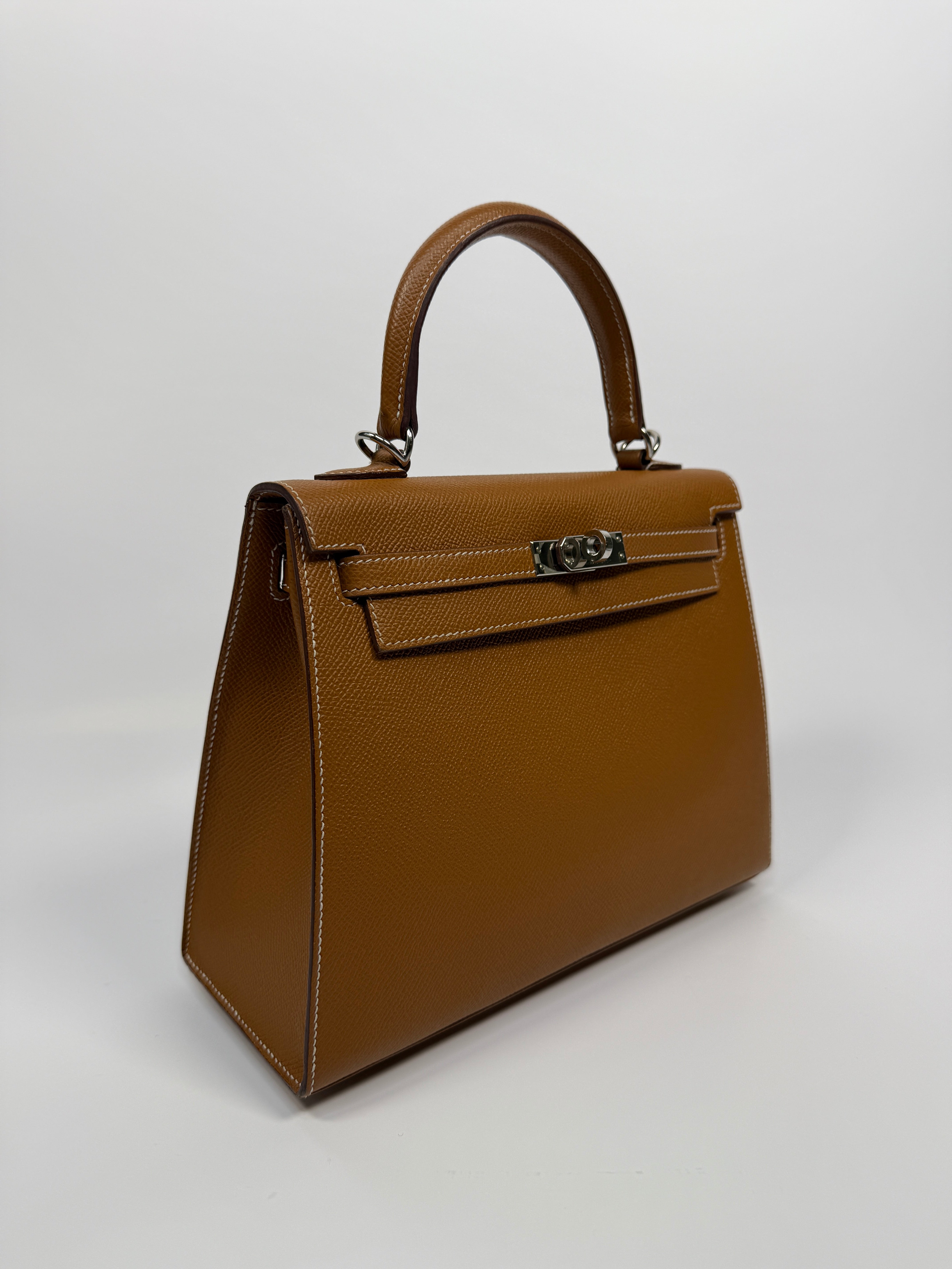 Authentic Pre Loved Hermès Kelly 25 Sellier In Gold Epsom Leather With Palladium Hardware Excellent Condition