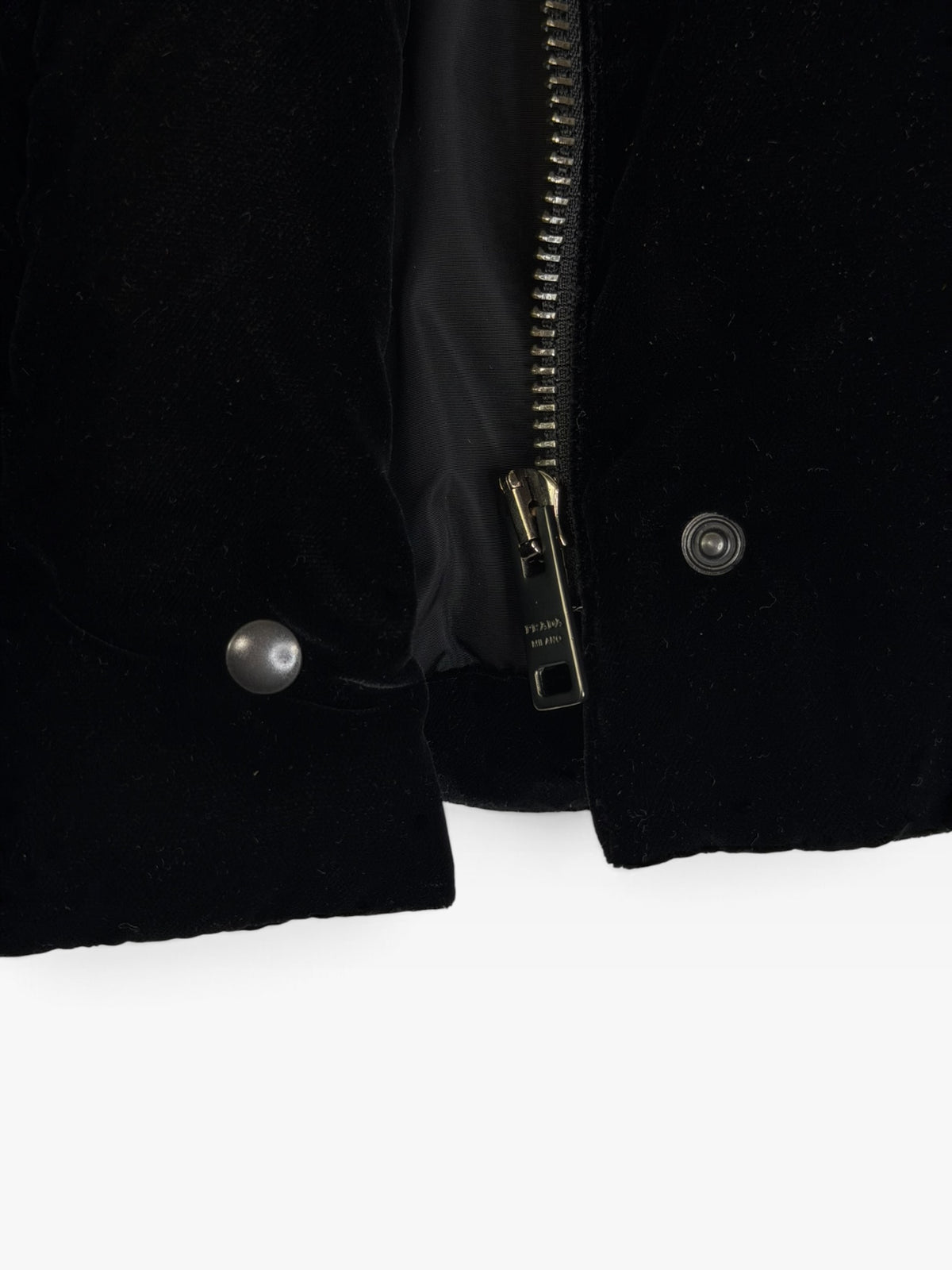Prada Down-Filled Puffer Jacket In Black Velvet (Size 44/UK 12) 100% authentic and preloved in excellent condition
