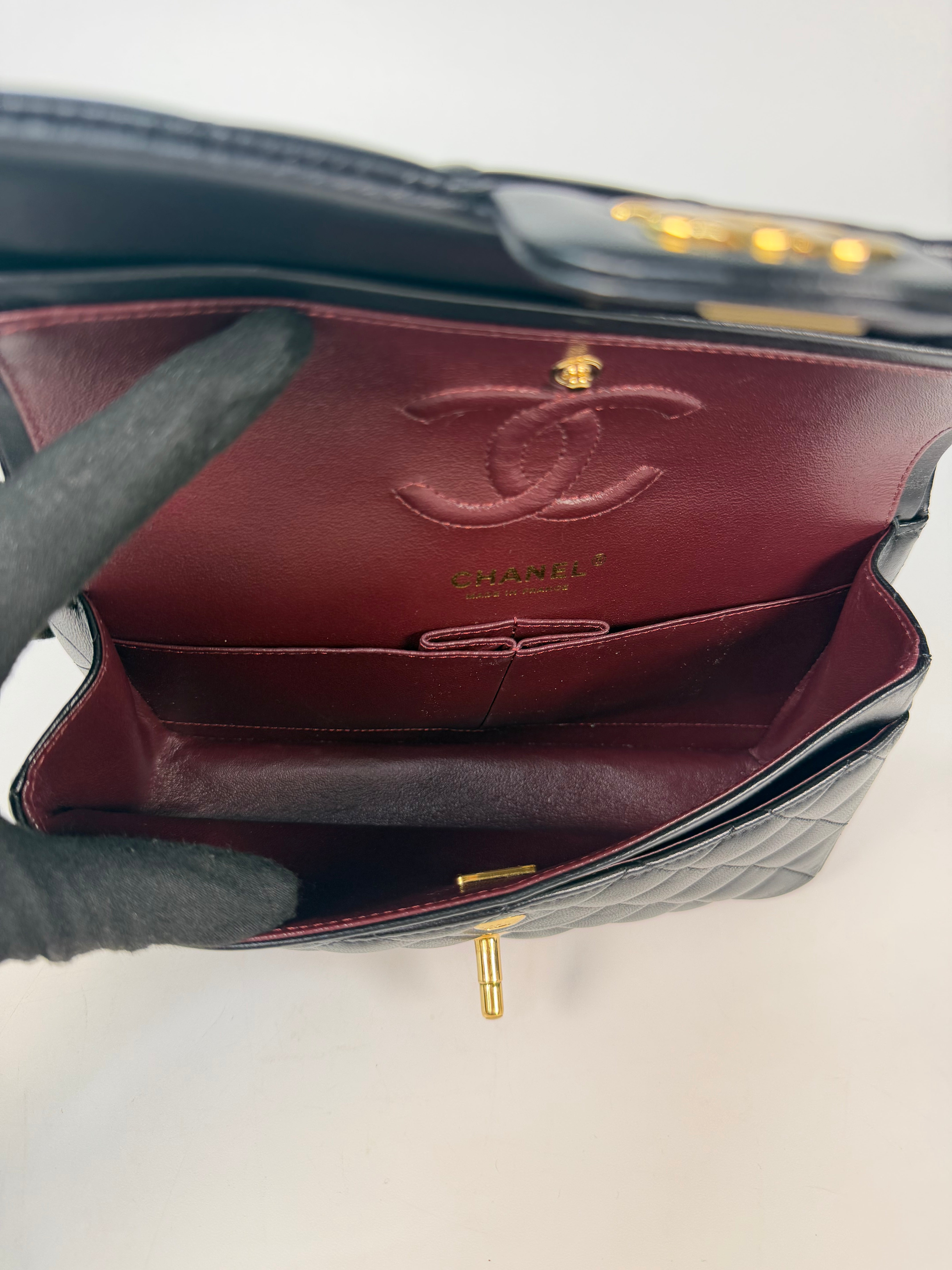 Chanel Small Classic Double Flap In Black Lambskin Leather With Gold Hardware in excellent condition 100% authentic and preloved
