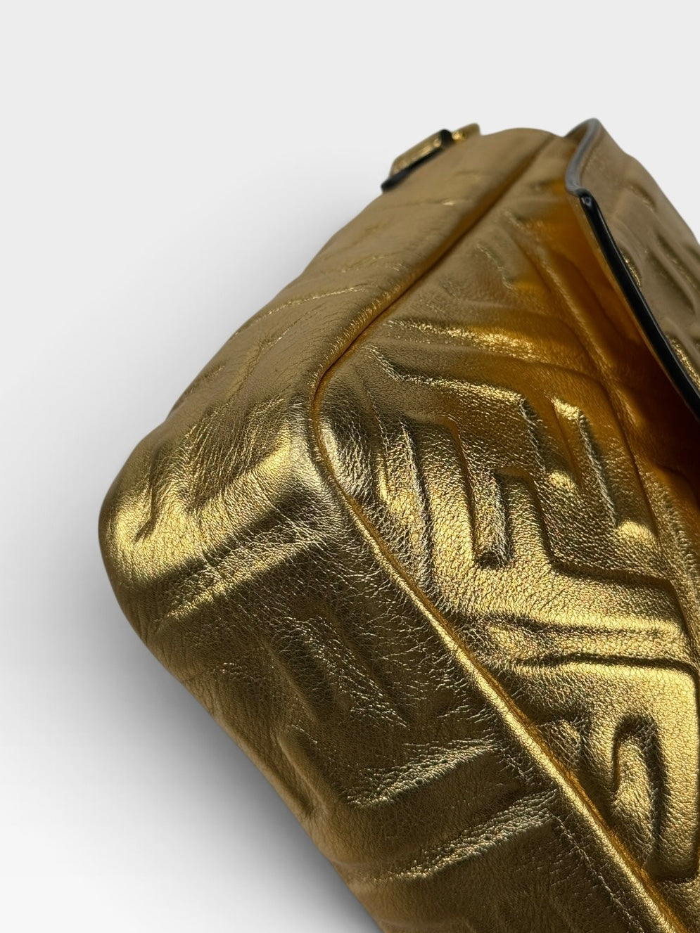 Fendi Large Baguette In Gold Leather Monogram With Gold Hardware. 100% authentic and preloved in excellent condition