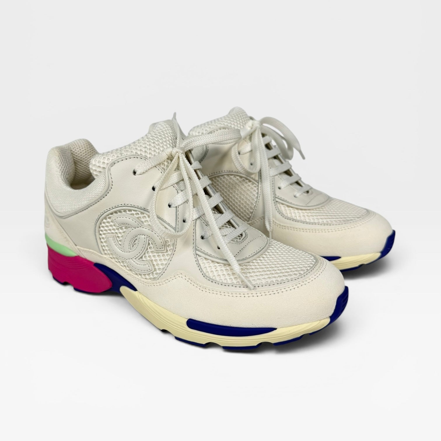 Chanel CC Sneakers In White Multicolour (Size 36.5/ UK 3.5). 100% authentic and preloved in excellent condition.