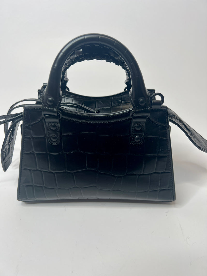Balenciaga Black Croc Mini Neo City Classic Bag
