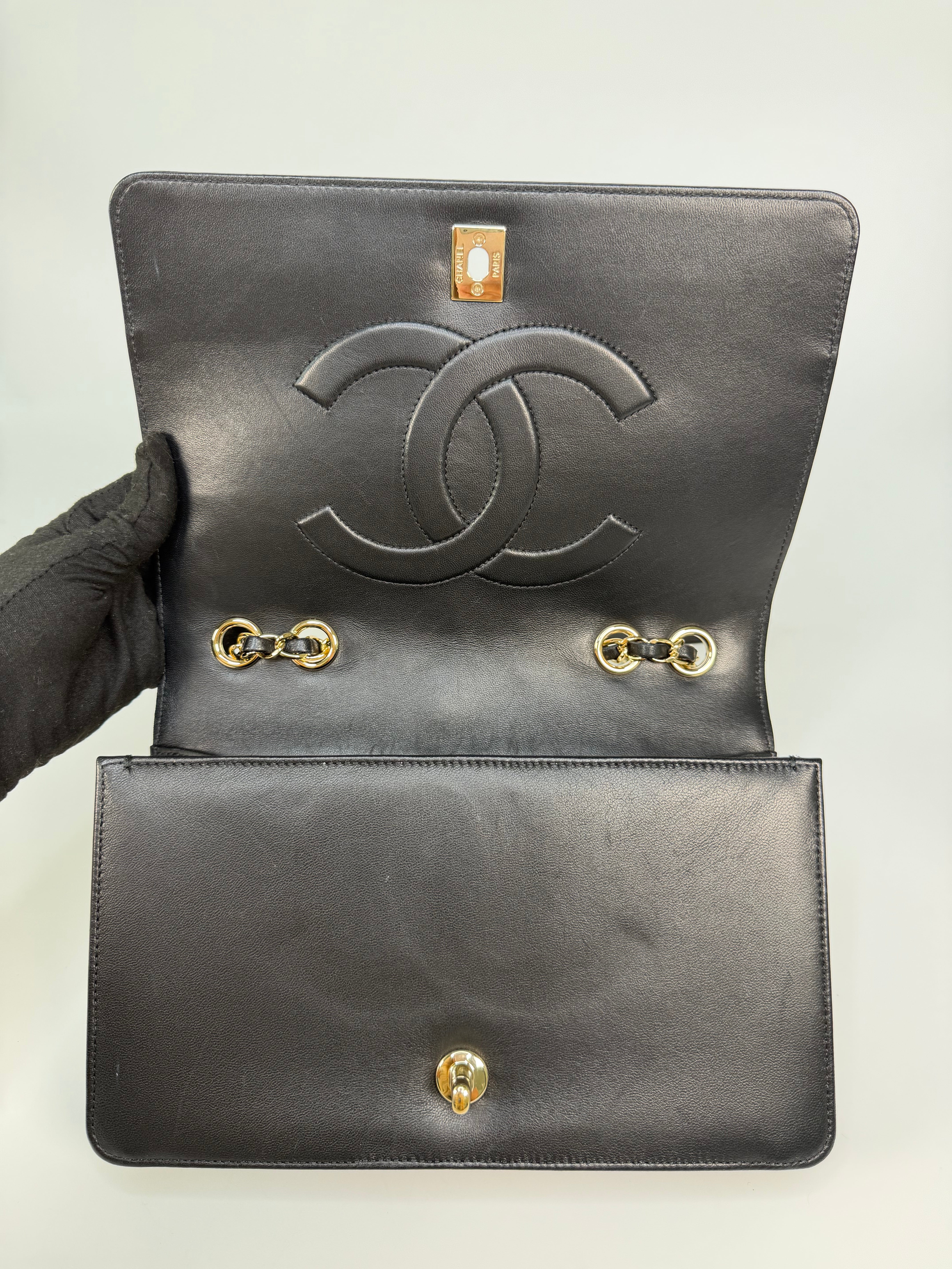 Chanel Chevron Flap In Black Lambskin Leather With Gold Hardware. Authentic and preloved in excellent condition. 100% guarantee