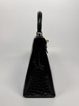 Hermès Vintage Kelly 28 In Shiny Black Crocodile With GHW
