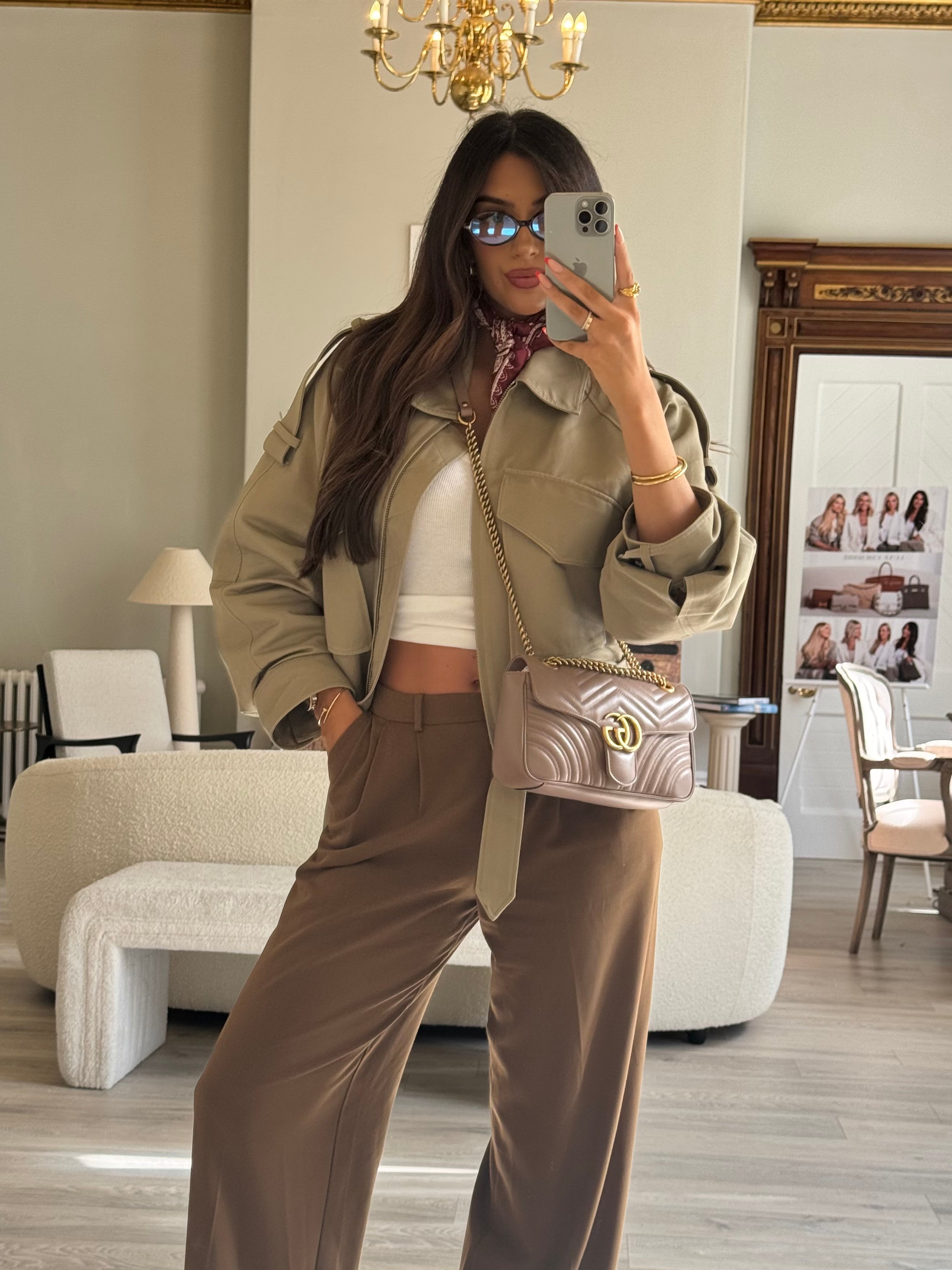 Gucci GG Medium Marmont Matelasse Shoulder Bag In Taupe Leather