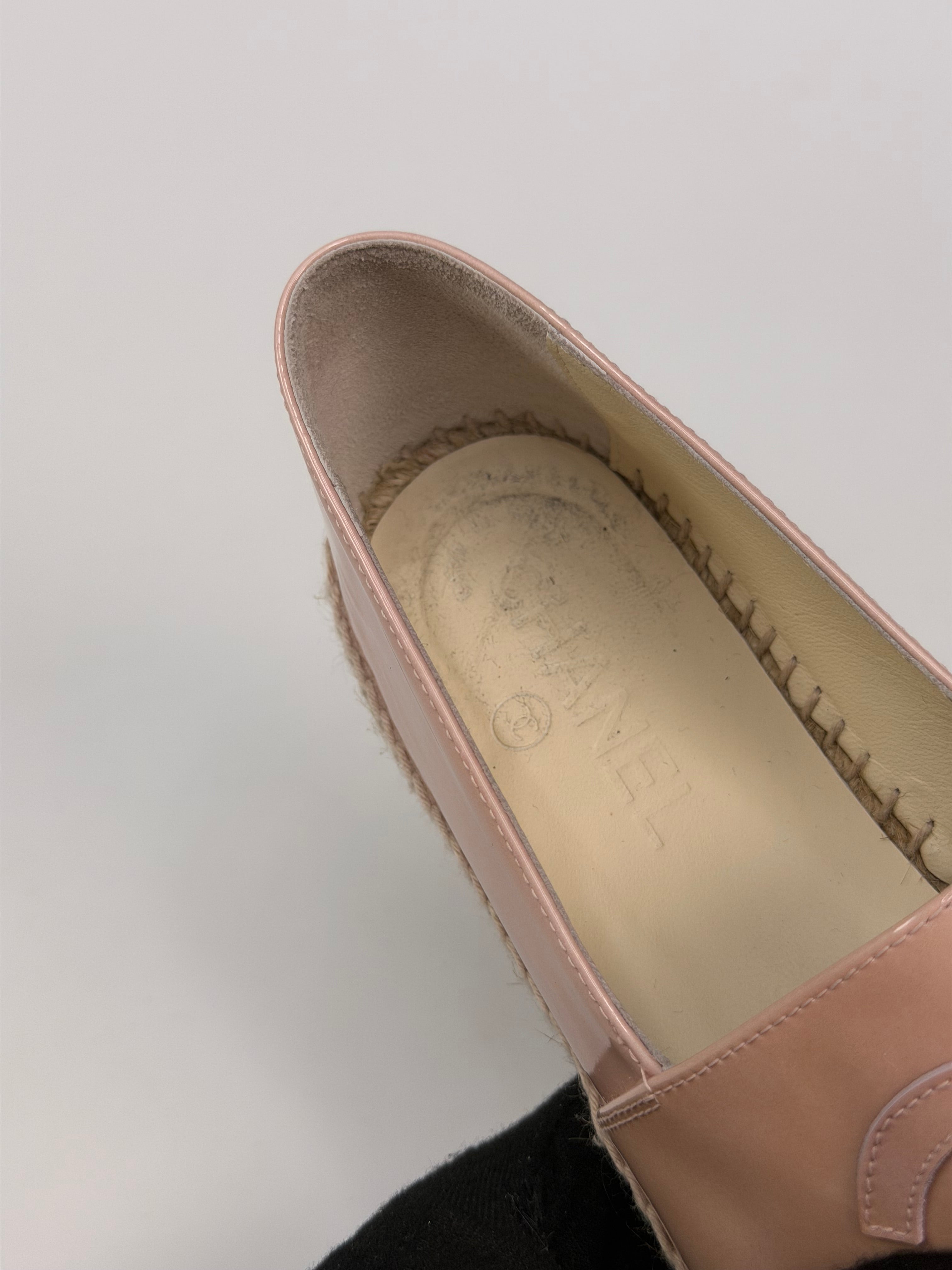 Chanel Espadrilles In Blush Patent Leather (Size 37/ UK4). 100% authentic and preloved in excellent condition