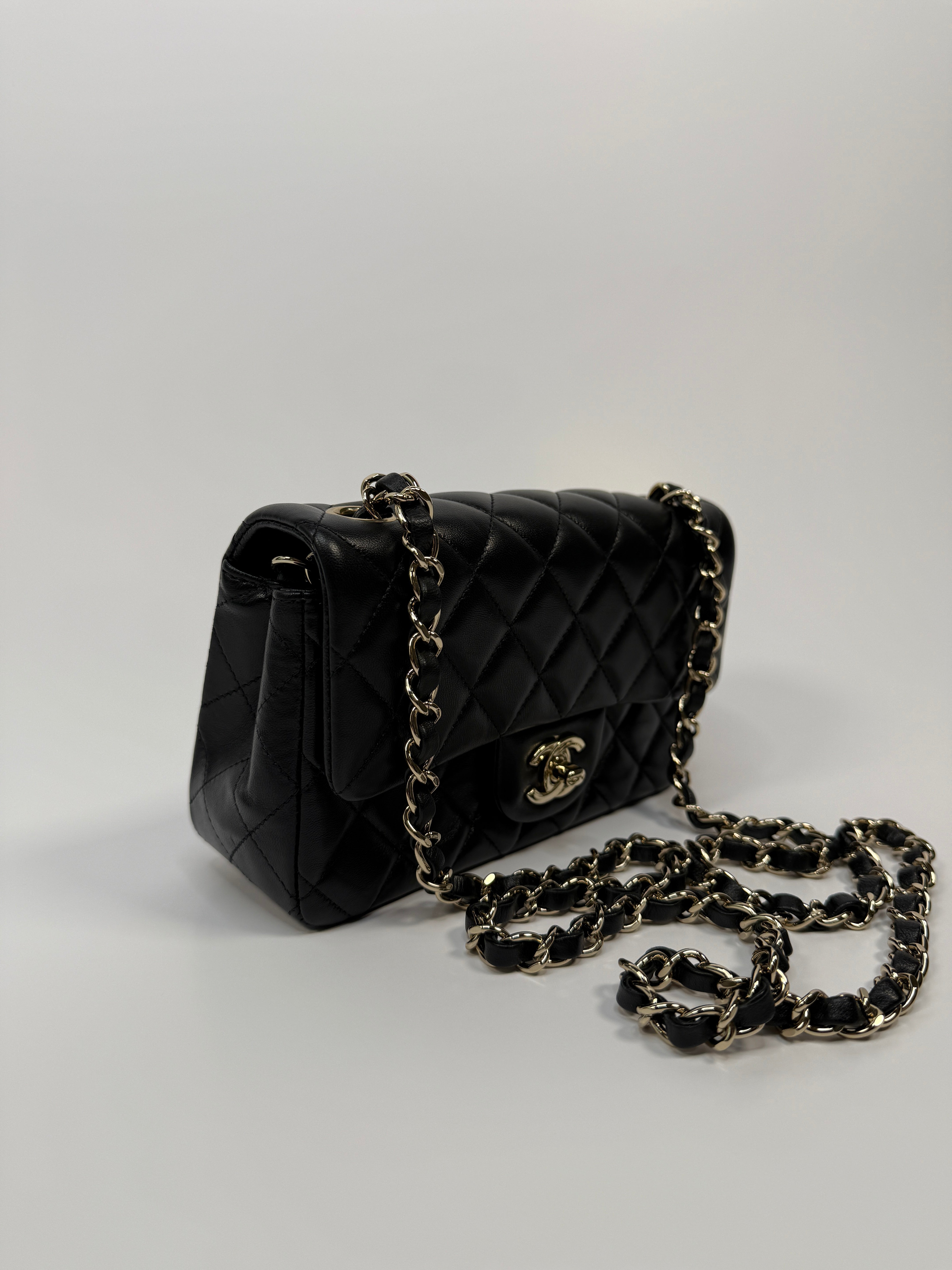 Chanel Mini Rectangle In Black Lambskin Leather With PGHW
