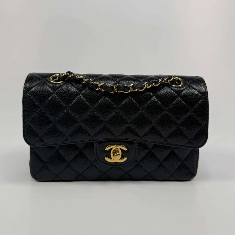 Chanel Small Classic Double Flap In Black Caviar Leather With GHW