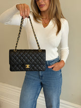 Chanel Medium Classic Double Flap Black Caviar With GHW