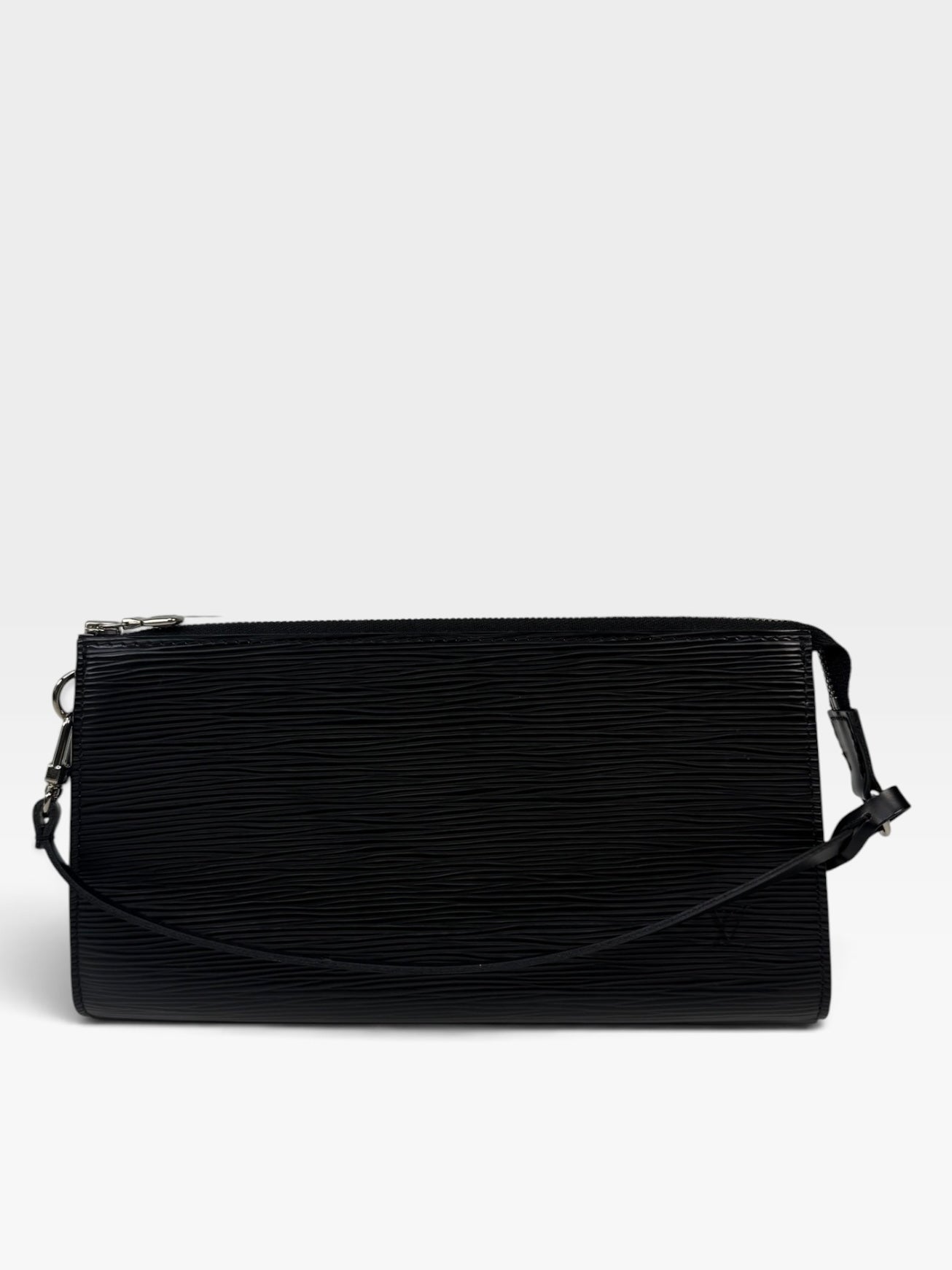 Louis Vuitton Pochette In Black Epi Leather With Silver Hardware. 100% authentic and preloved in excellent condition