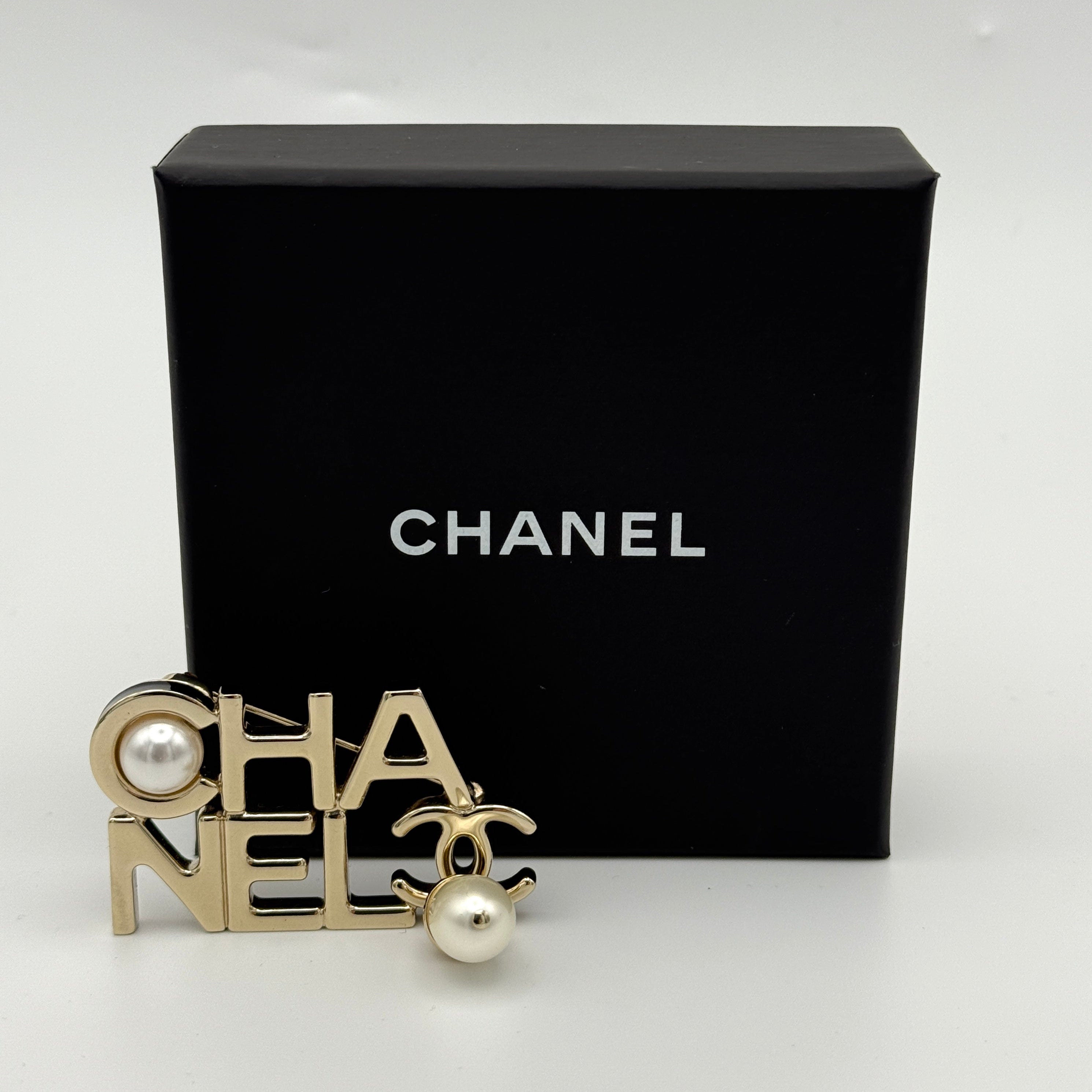 Chanel CC Pearl Drop Logo Brooch, authentic and preloved in excellent condition 
