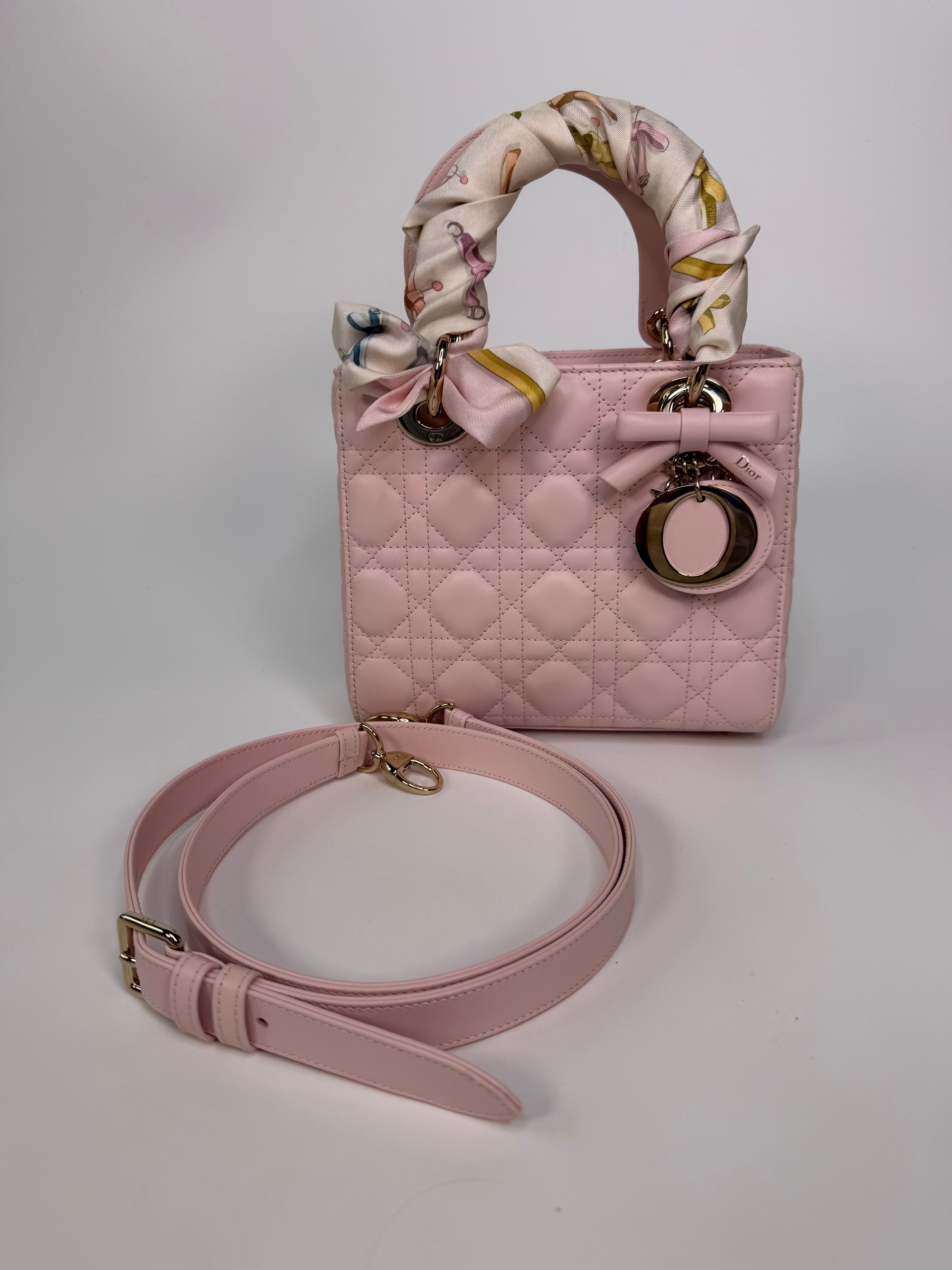 Christian Dior Lady Dior Small Bag In Rose Tendre With Gold Hardware. Authentic and preloved in excellent condition