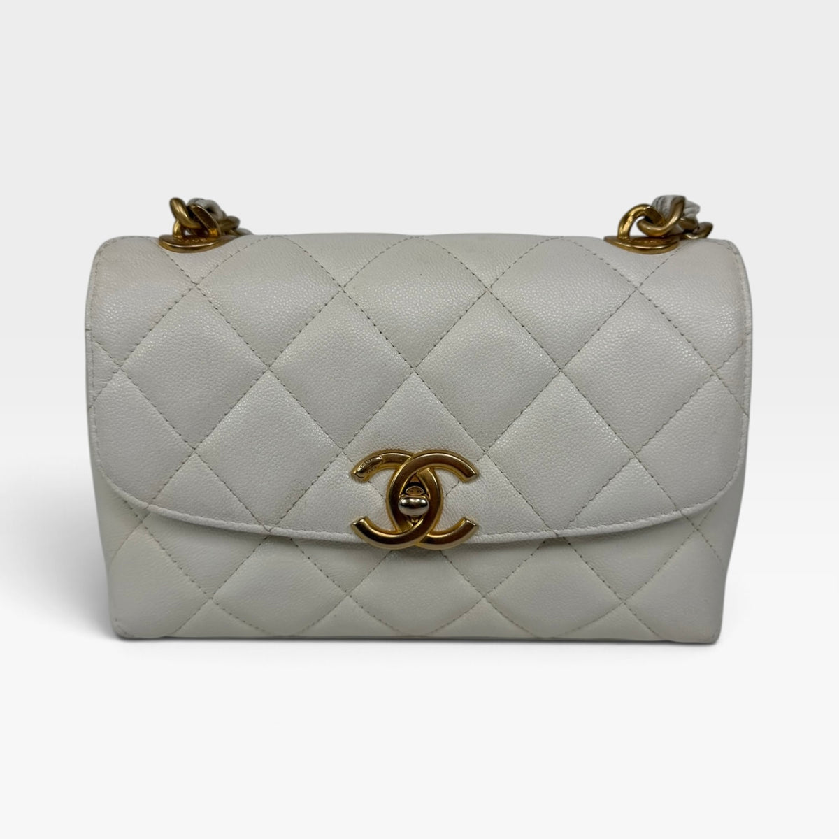 Chanel Mini Flap In White Caviar Leather With Gold Hardware 100% authentic and preloved in excellent condition