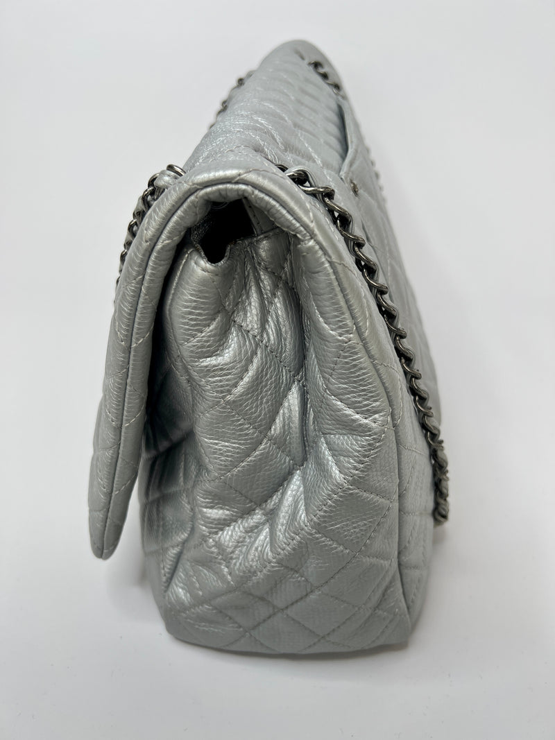 Chanel Airline XXL Classic Flap In Silver Calfskin