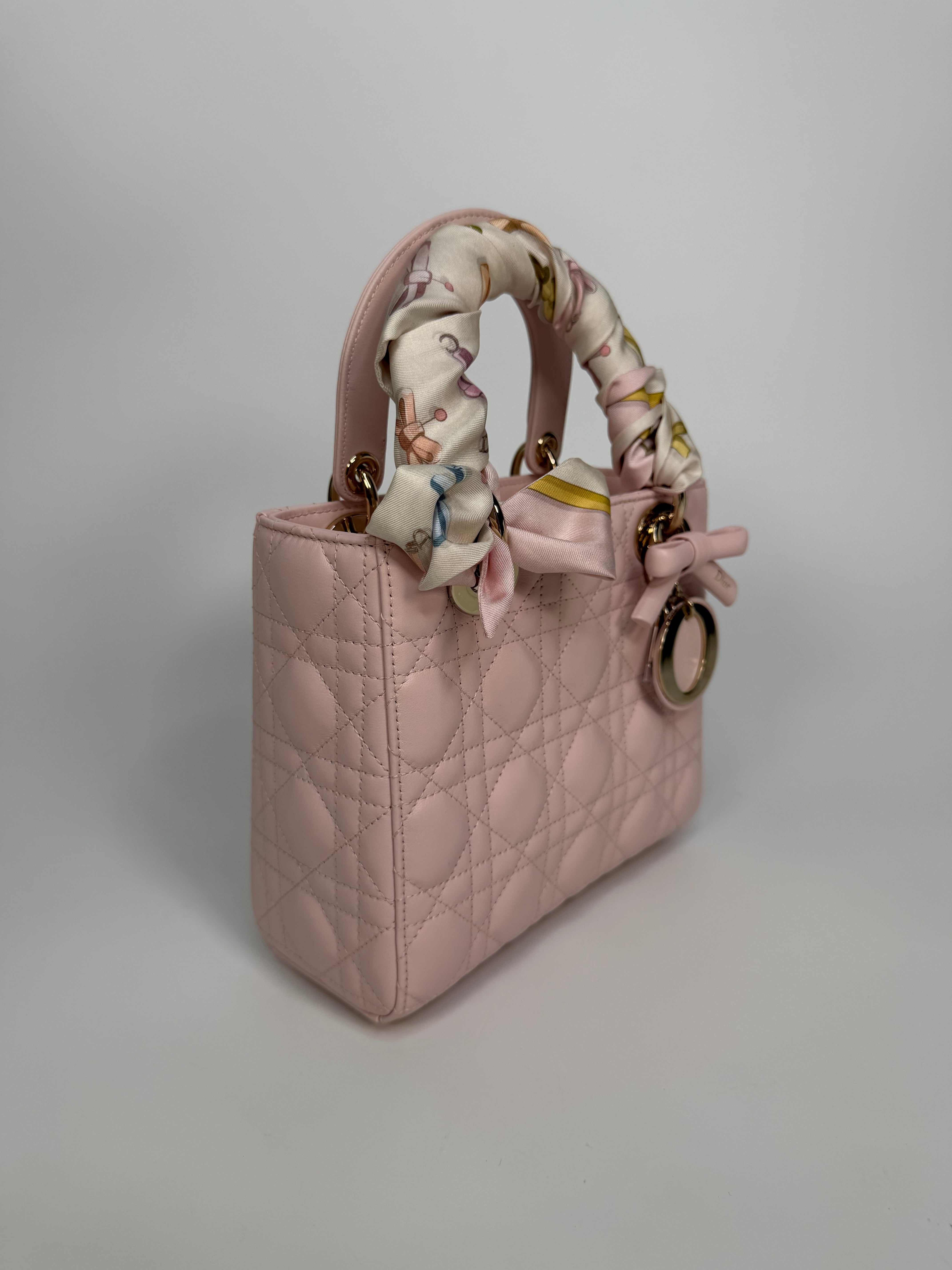 Christian Dior Lady Dior Small Bag In Rose Tendre With Gold Hardware. Authentic and preloved in excellent condition