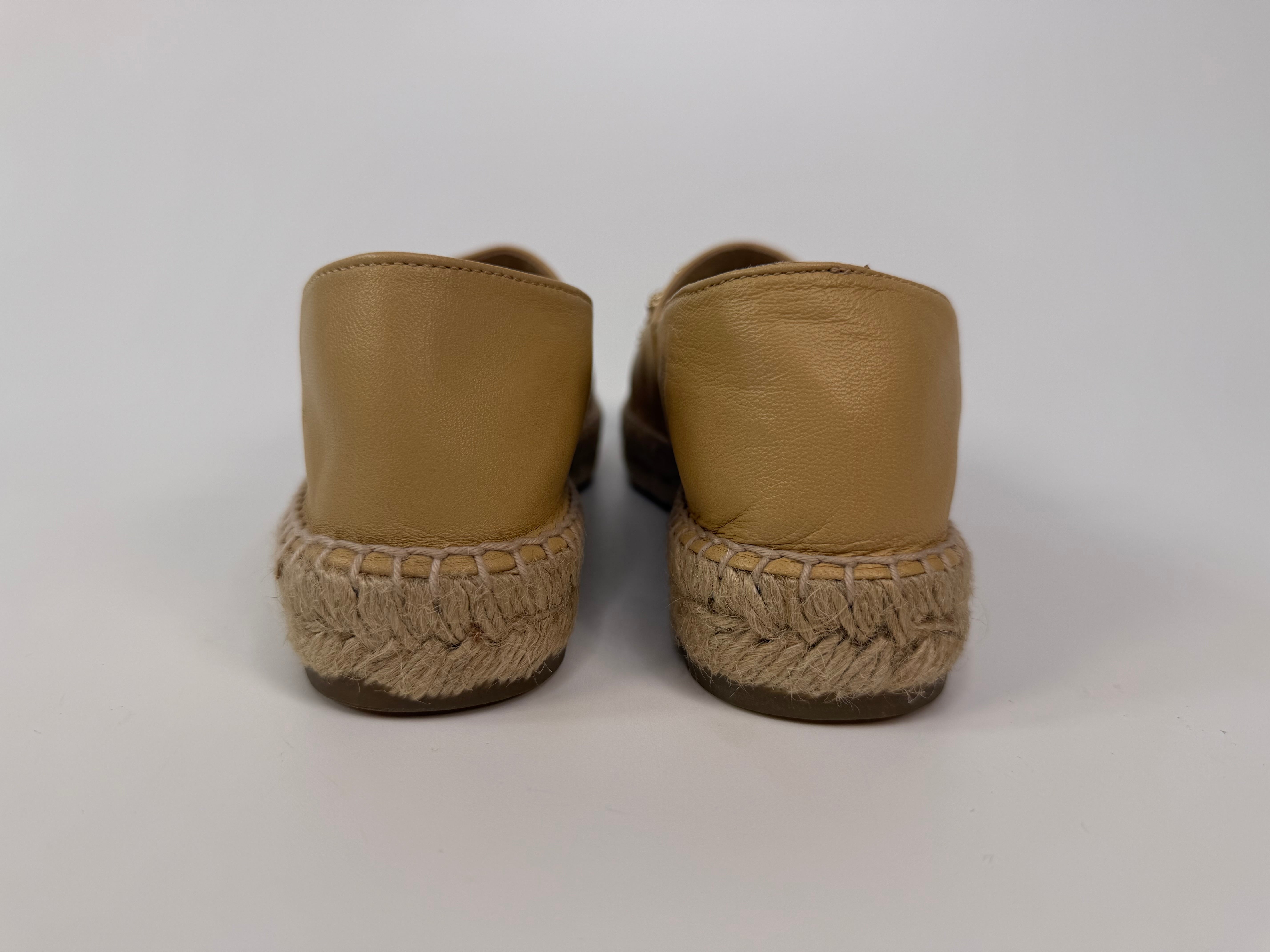 Chanel Gold Beaded CC Espadrilles In Beige & Black Lambskin (Size 37/UK4). 100% authentic and preloved in excellent condition