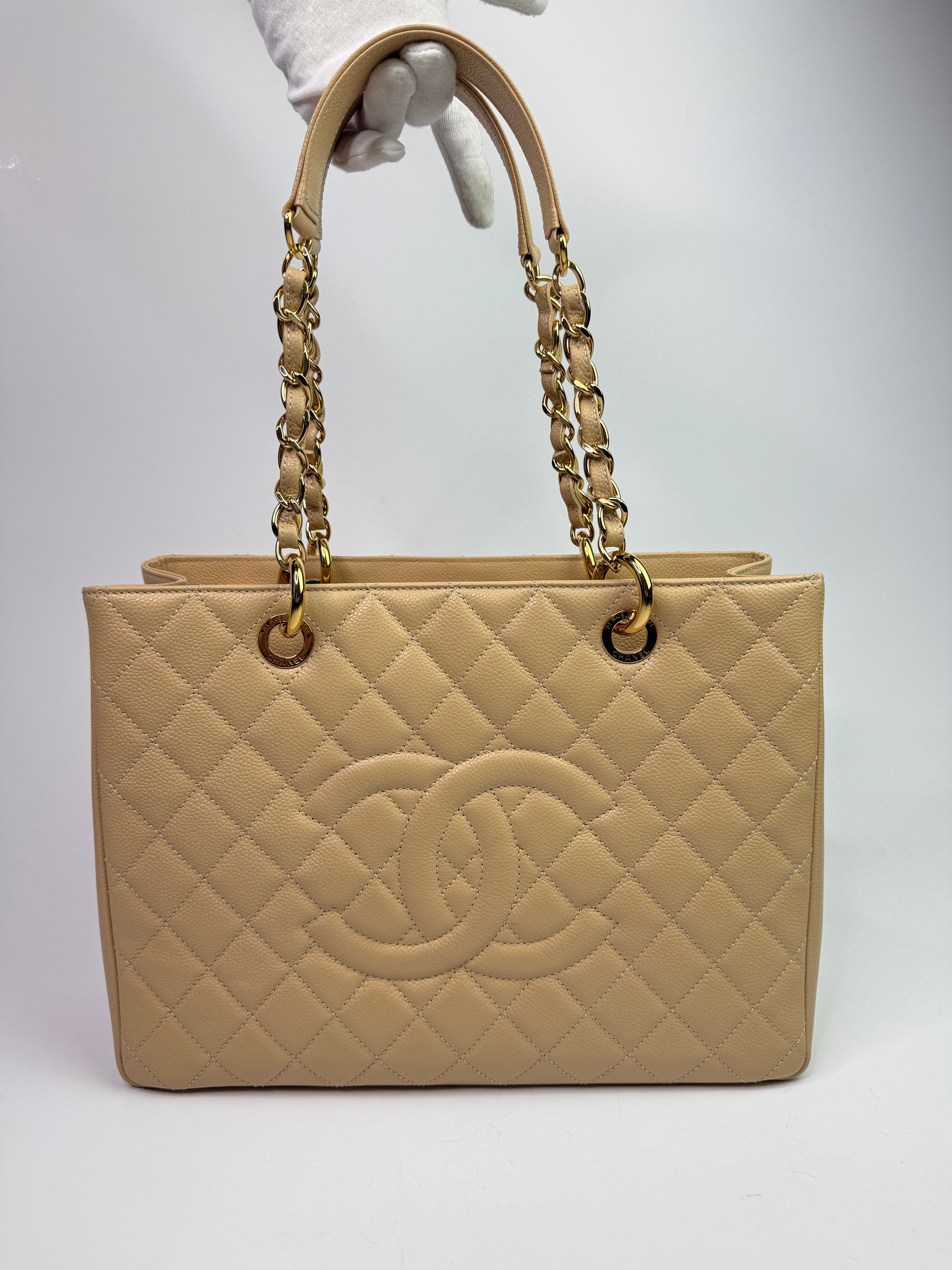 Chanel Grand Shopper Tote In Beige Caviar Leather With GHW