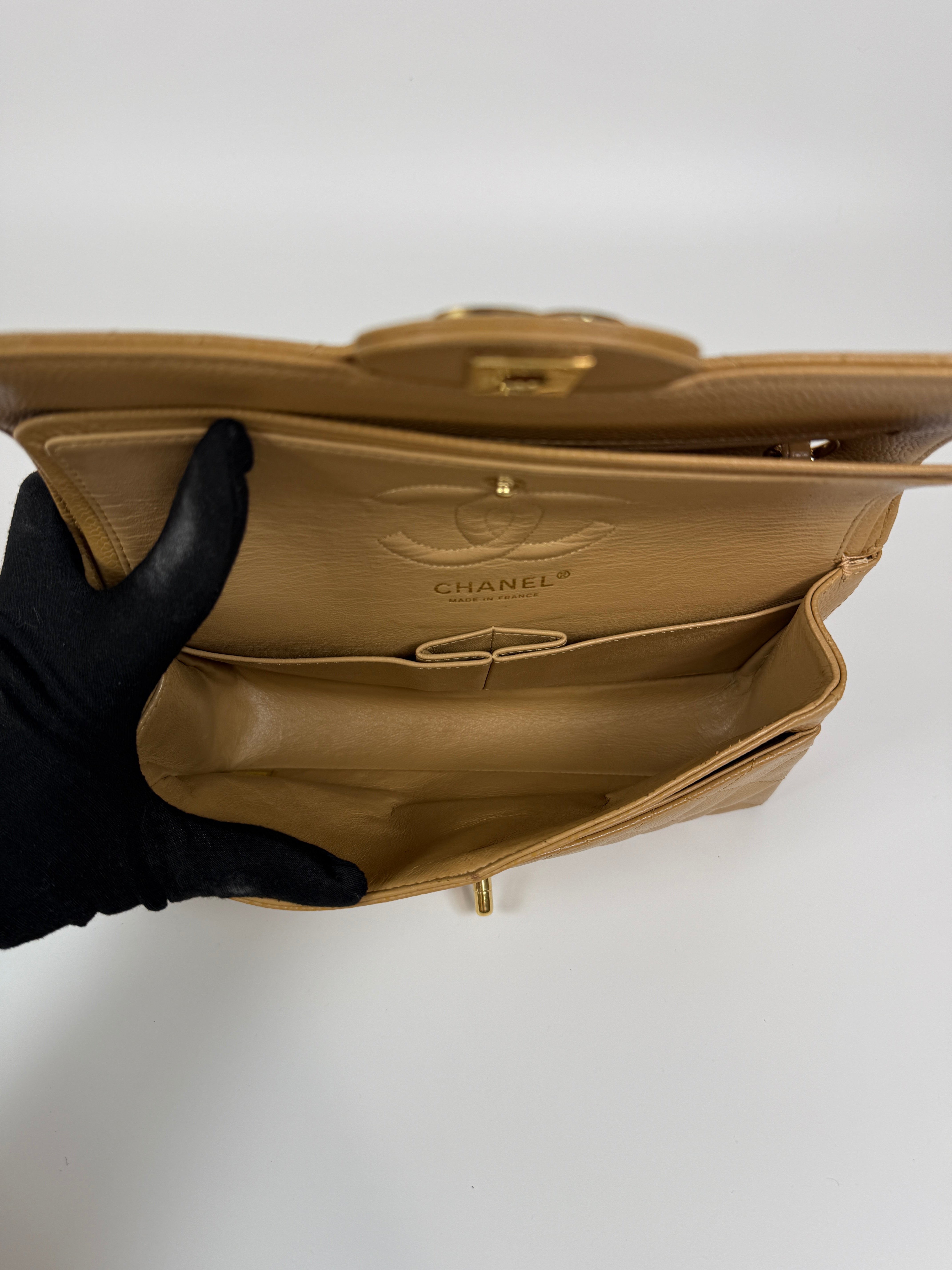 Chanel Small Classic Double Flap In Beige Caviar Leather With 24kt Gold Hardware. Authentic and Preloved. Excellent Condition, 100% Authenticity guarantee 