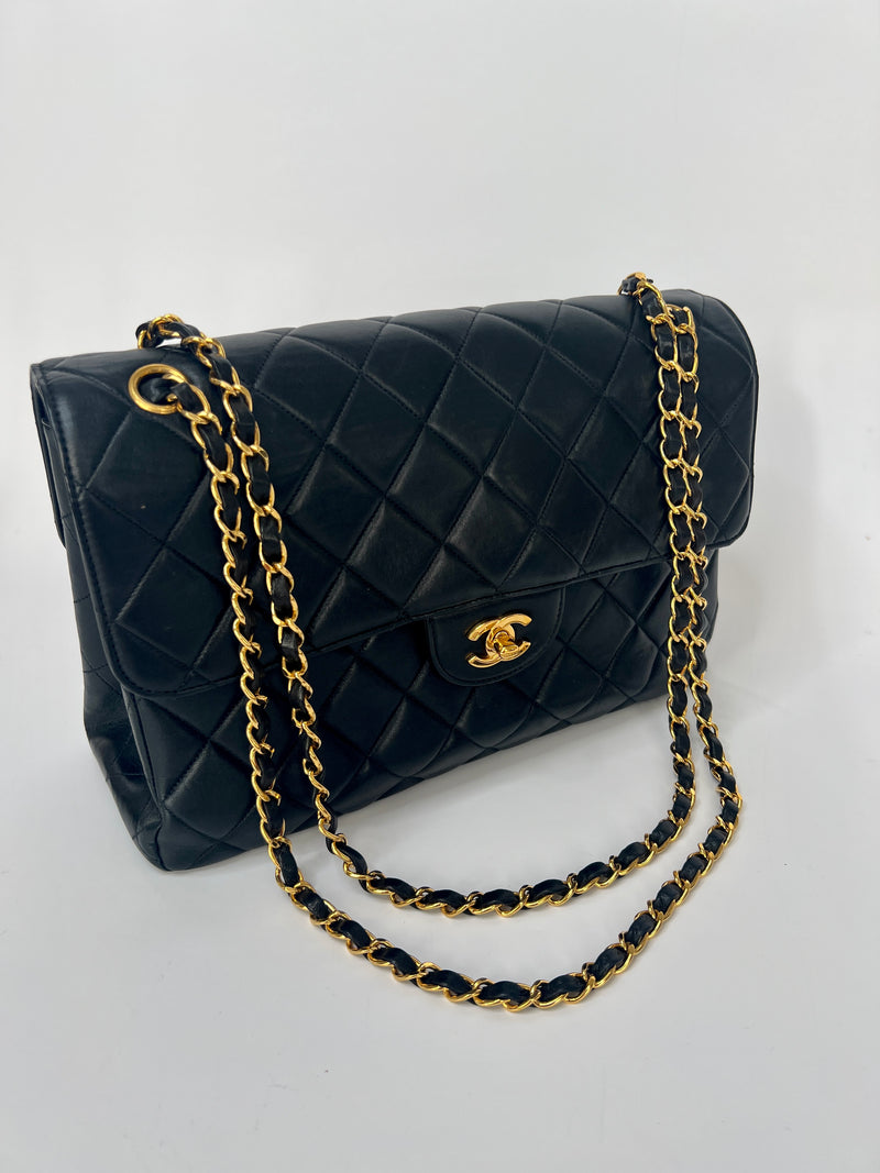 Chanel Black Lambskin Leather Vintage Double Sided Classic Flap