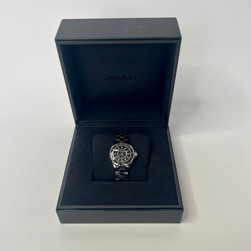 Chanel J12 Black Enamel Diamond Indicators Watch