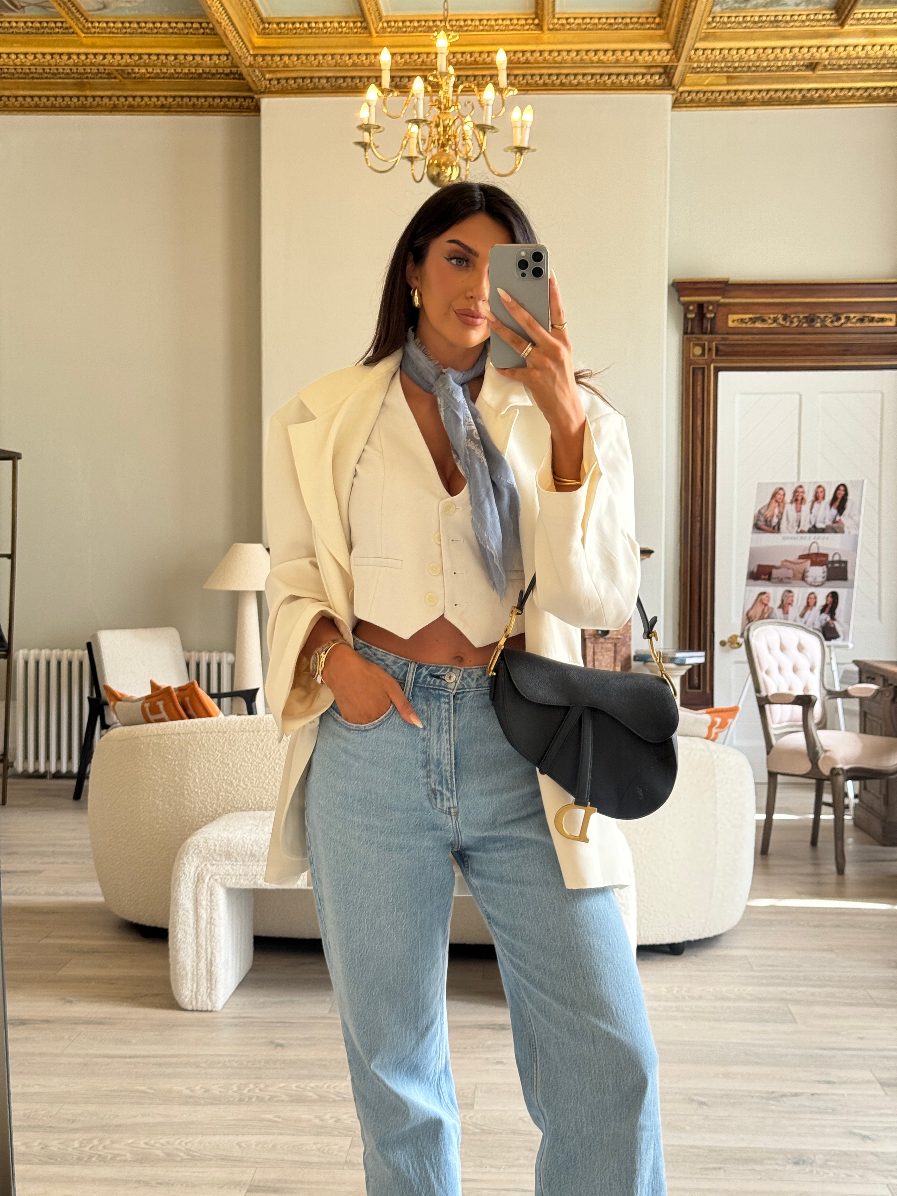 Christian Dior Saddle Bag In Calfskin Leather With Strap