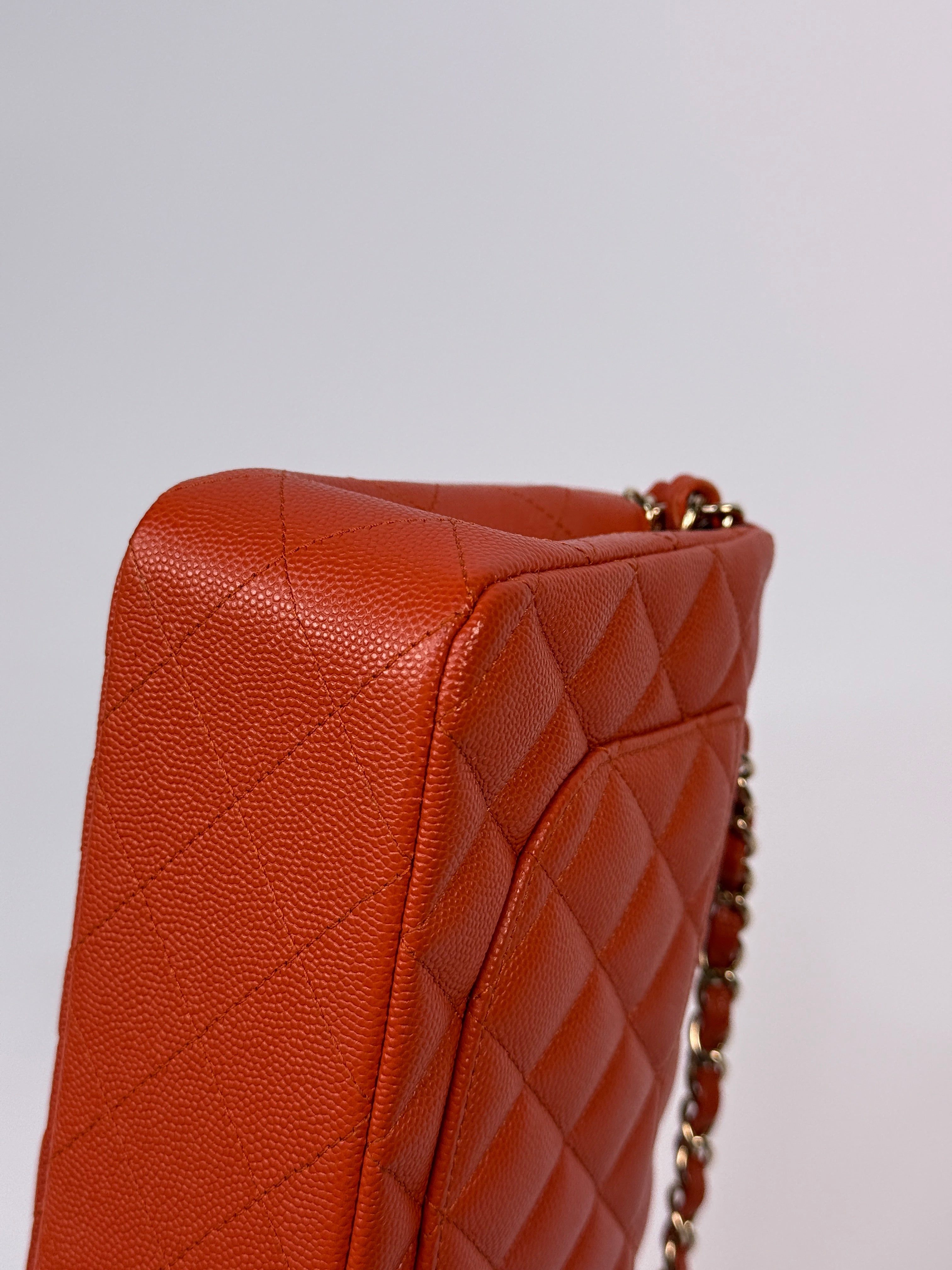 Chanel Small Classic Double Flap In Orange/Red Caviar Leather With PGHW