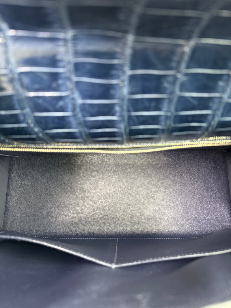 Hermès Kelly 35 In Bleu Crocodile Porosus Lisse With PHW
