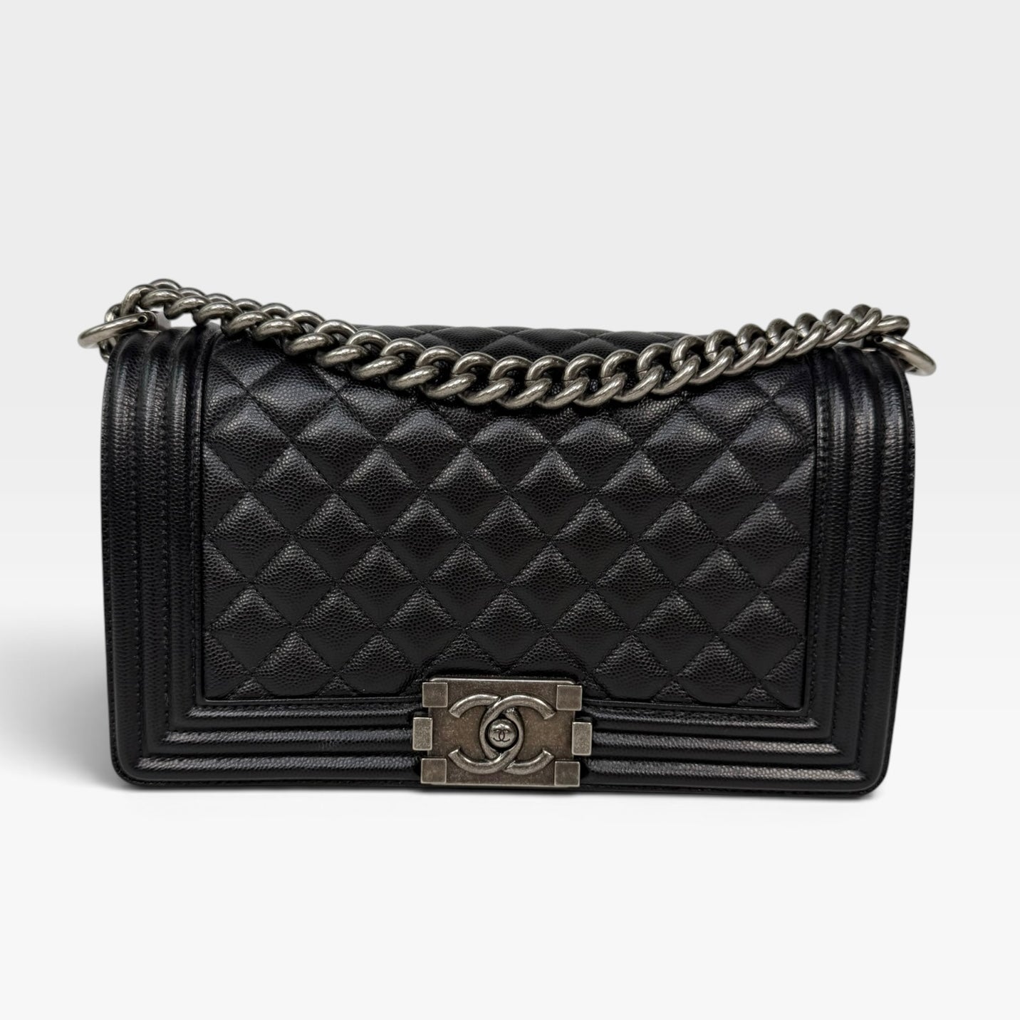 Chanel Medium Boy Bag In Black Caviar With Ruthenium Hardware