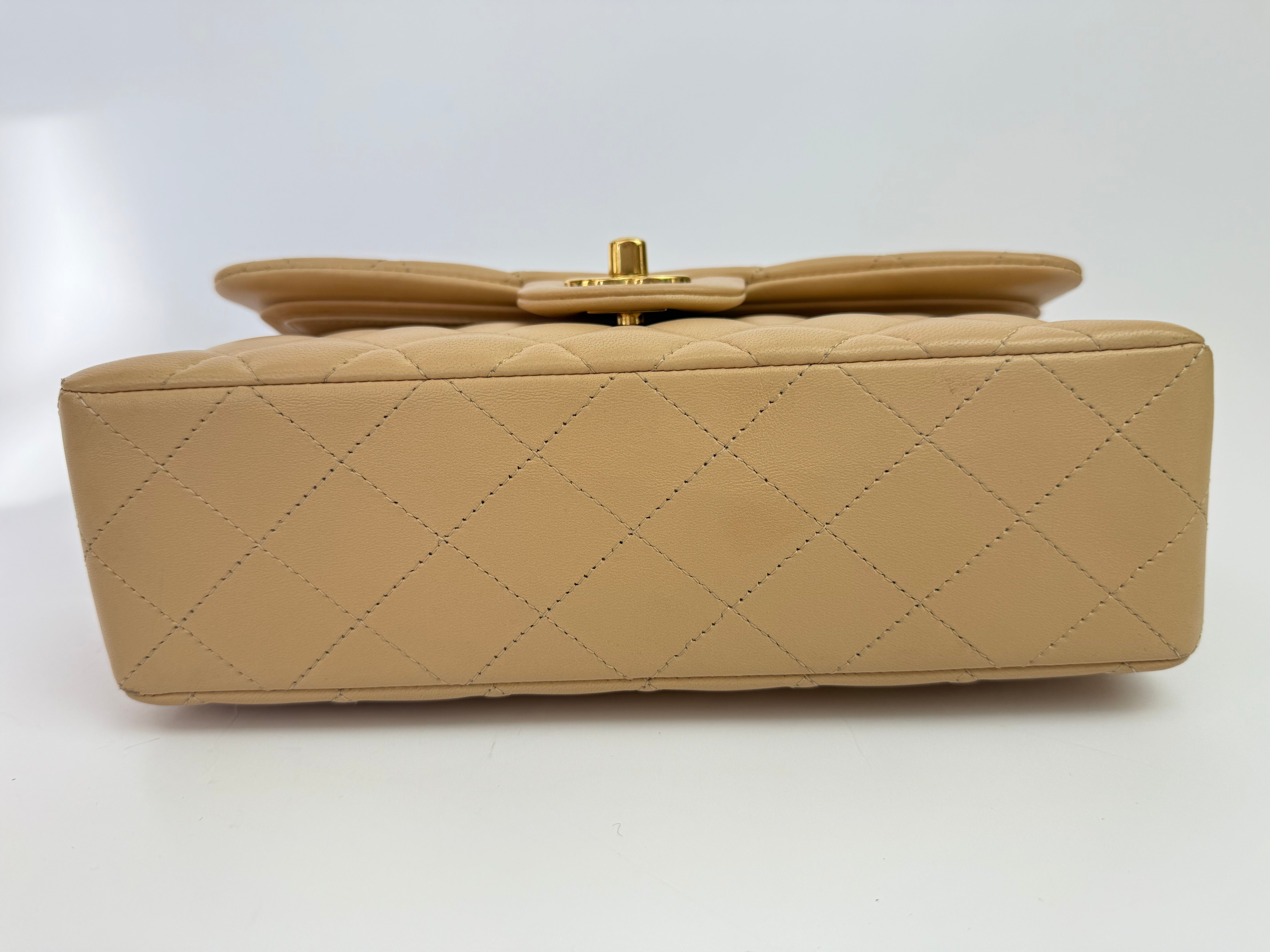 Chanel Small Classic Double Flap In Beige Lambskin With GHW