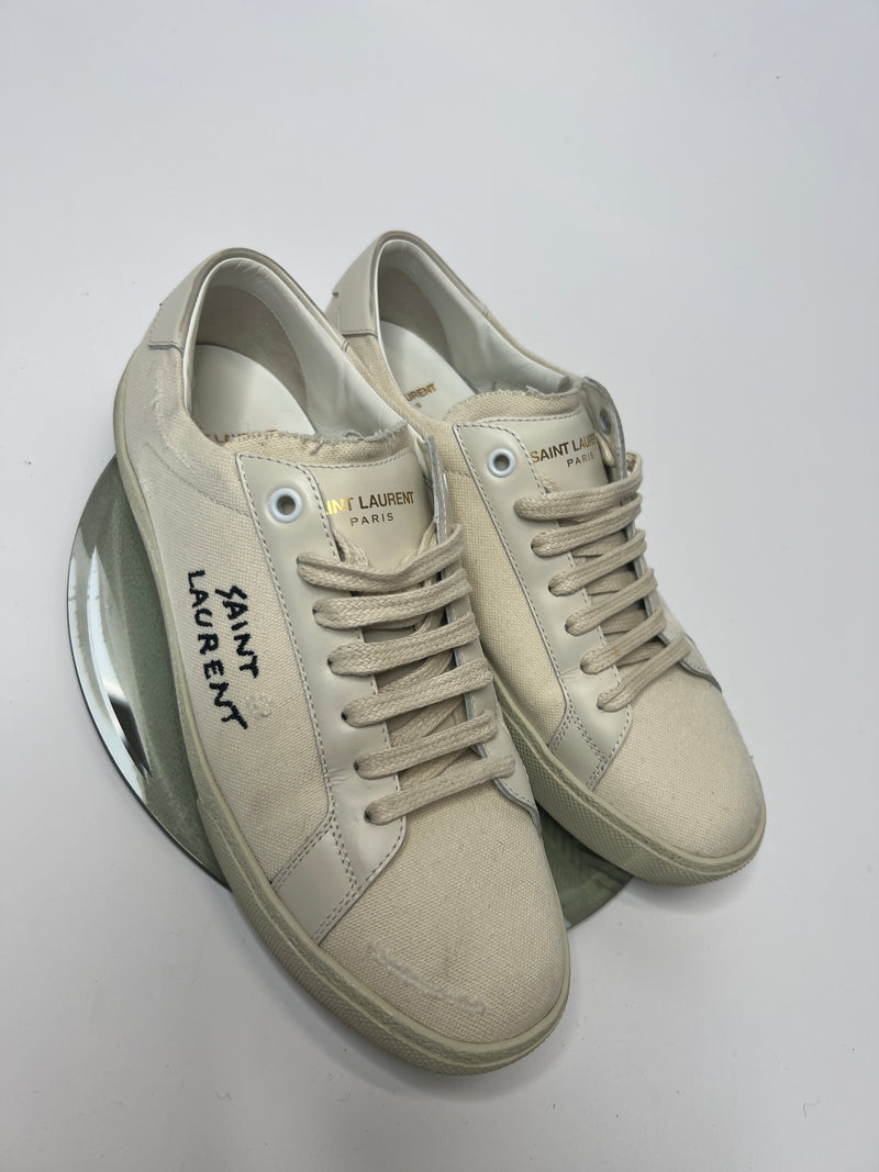 Saint Laurent Logo-Embroidered Distressed Sneakers (Size 39 /UK 6)
