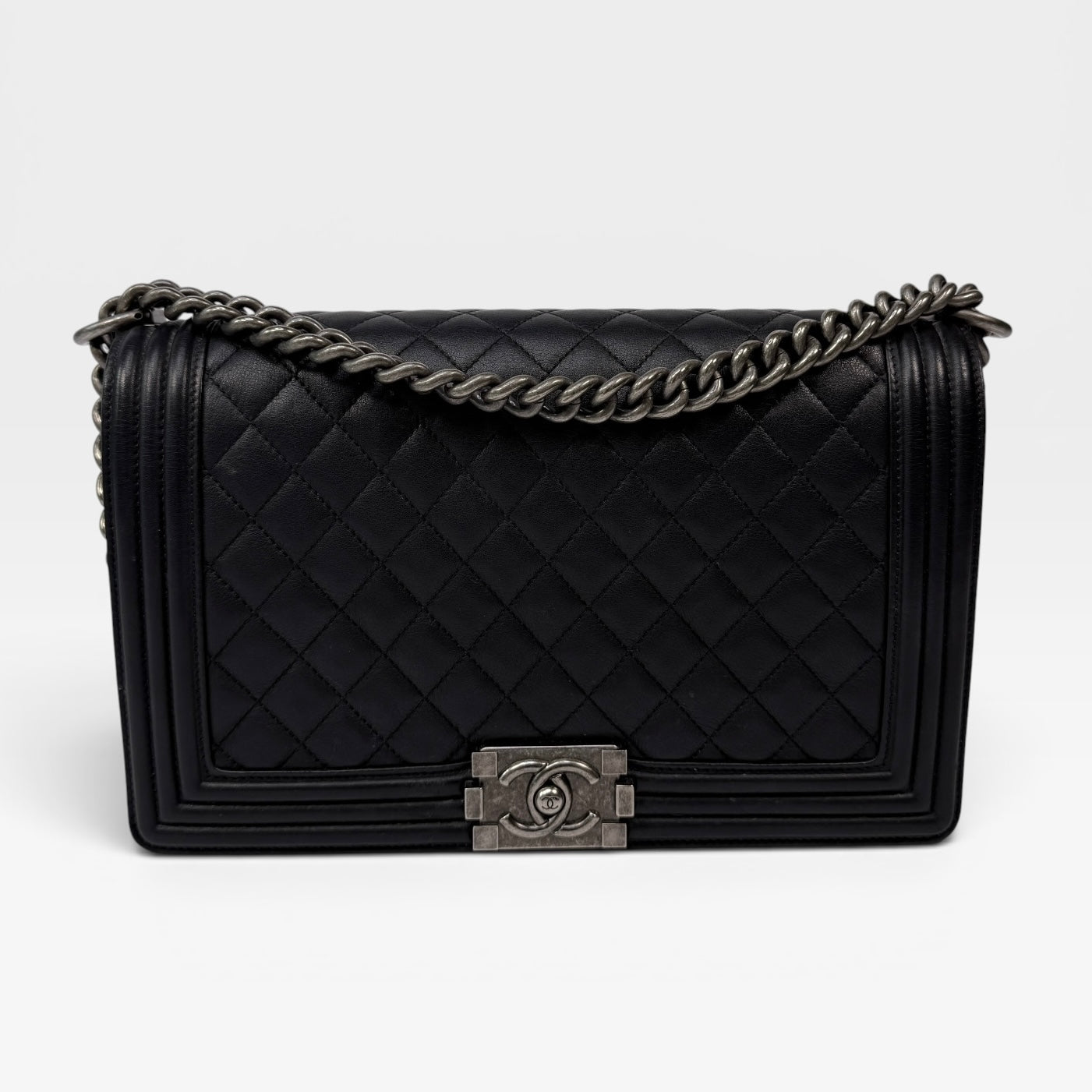 Chanel Boy Bag Large In Black Calfskin Leather RHW