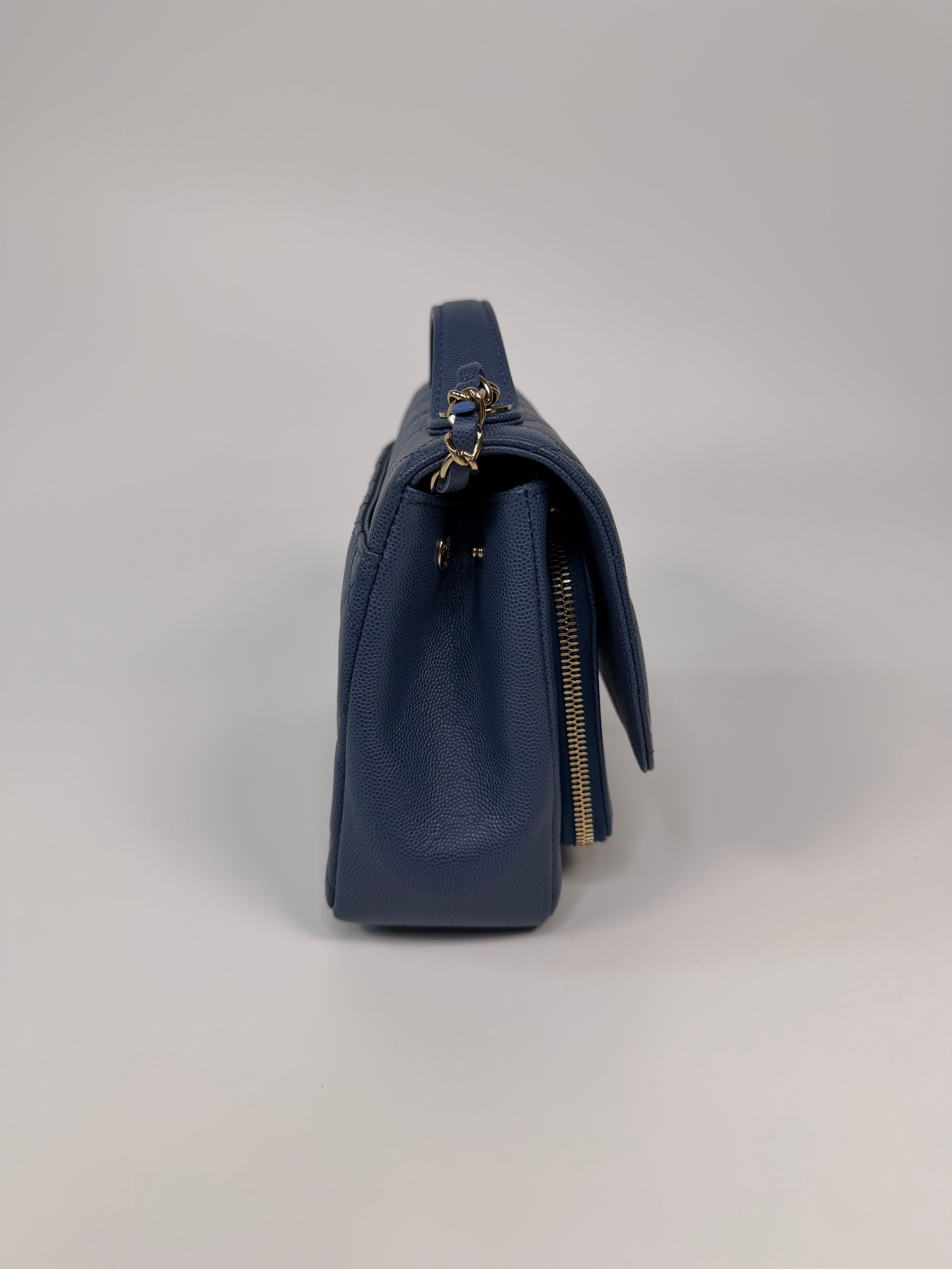 Chanel Medium Business Affinity Bag In Blue Caviar With Gold Hardware
