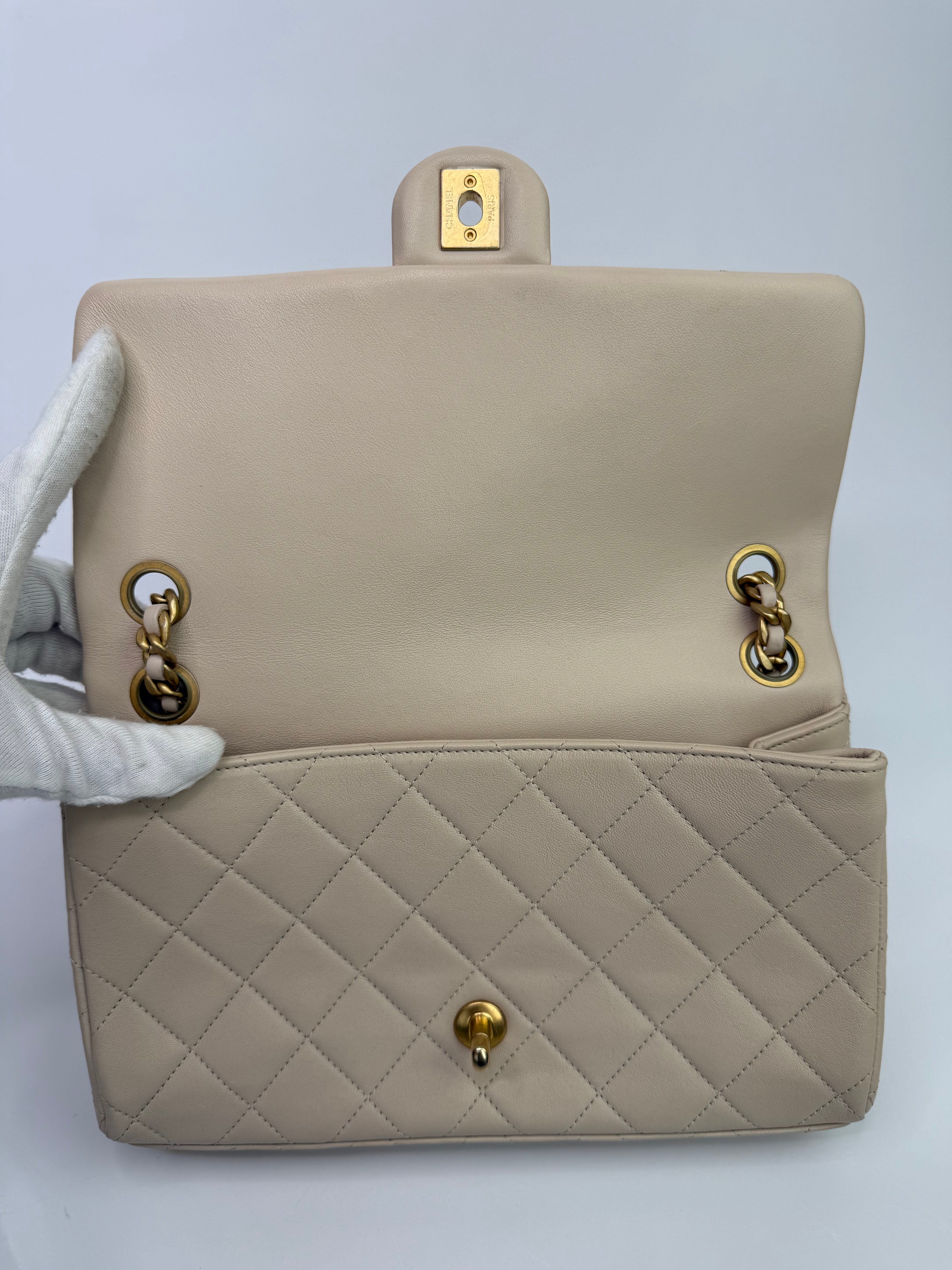 Chanel Medium Quilted Lambskin Logo Letters Touch Chain Flap Bag