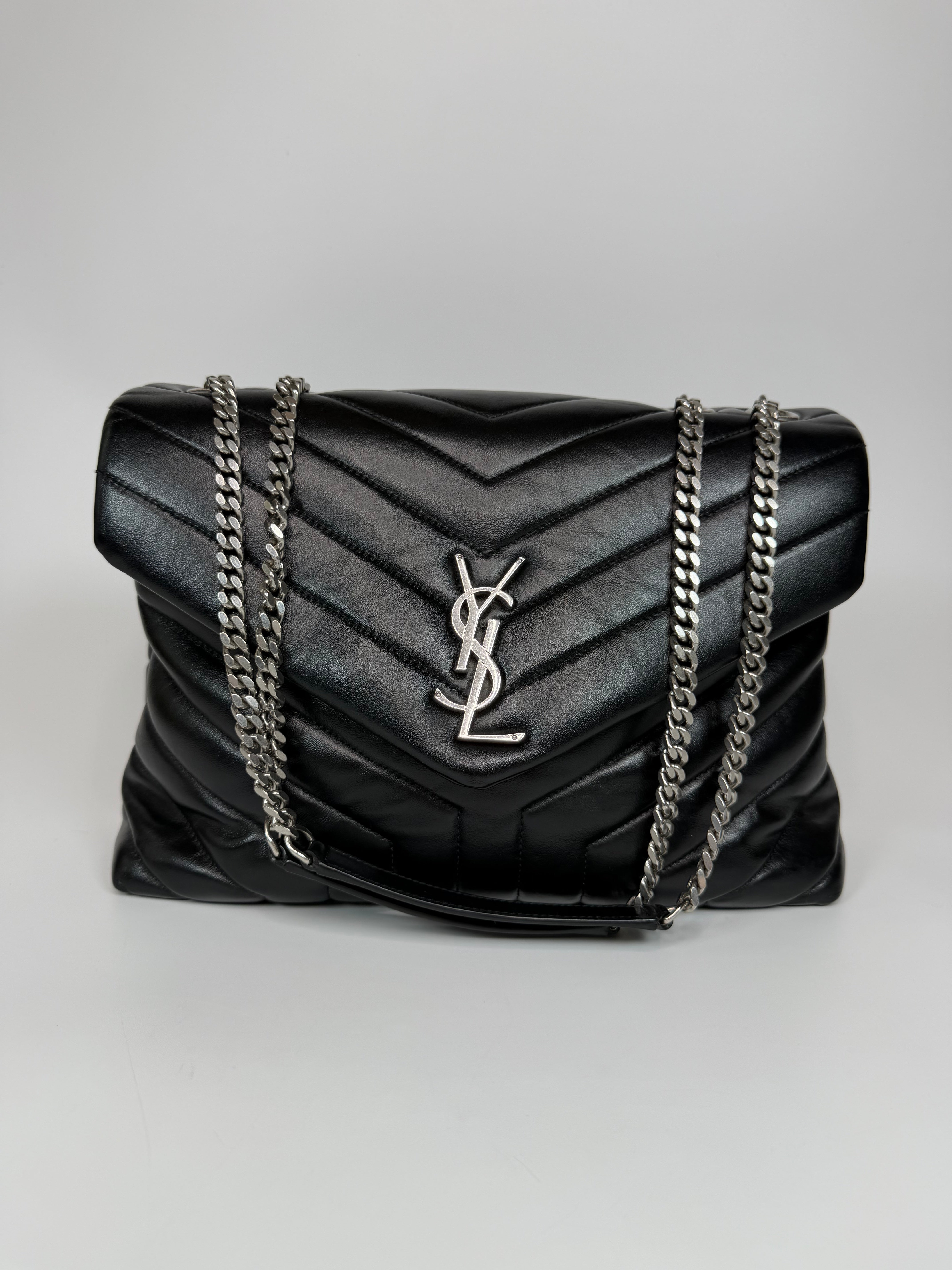 Saint Laurent LouLou In Black Chevron Leather With Silver Hardware. Authentic and preloved in excellent condition. Insured next day delivery. Verified by luxe cheshire
