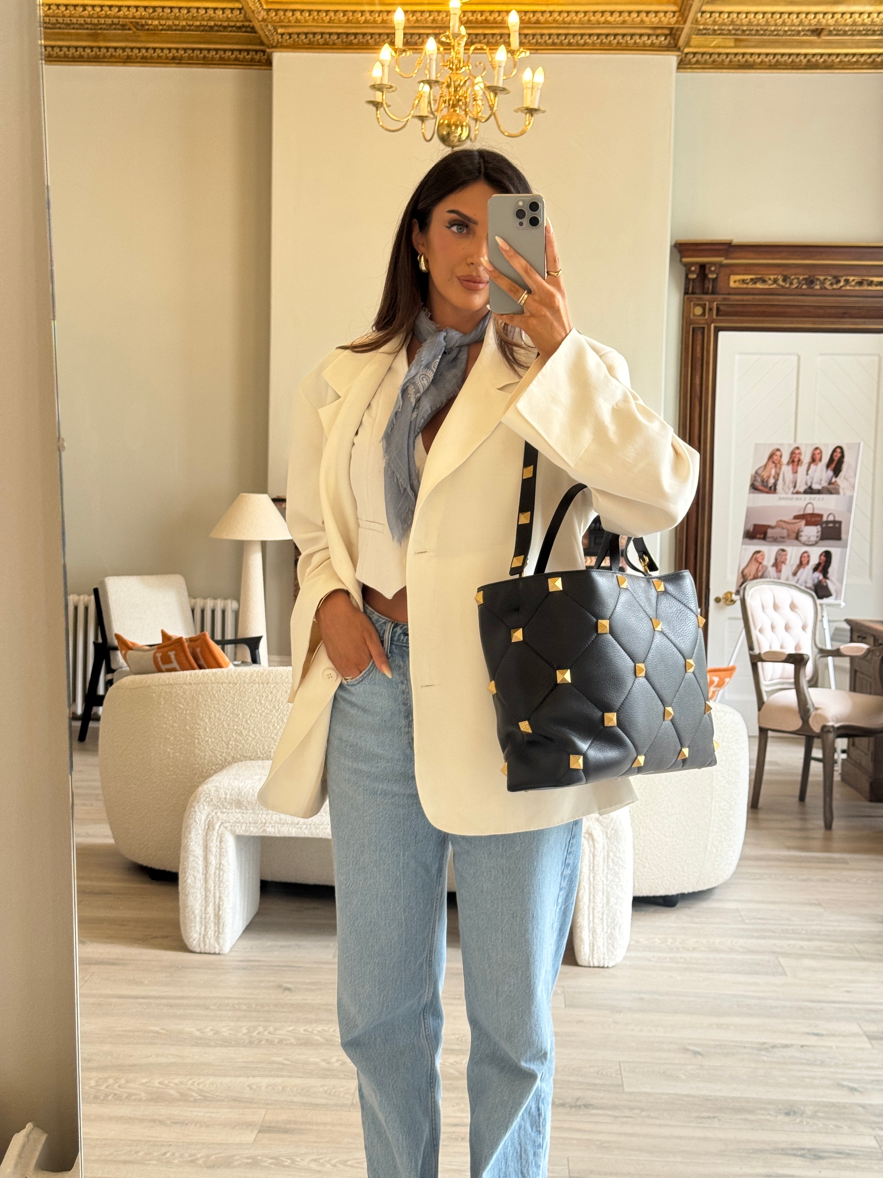 Valentino Garavani Grained Calfskin Quilted Large Roman Stud Tote