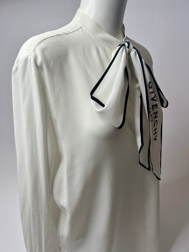 Givenchy Tie-neck Silk Crepe De Chine Blouse ( Size 38 / UK 10)