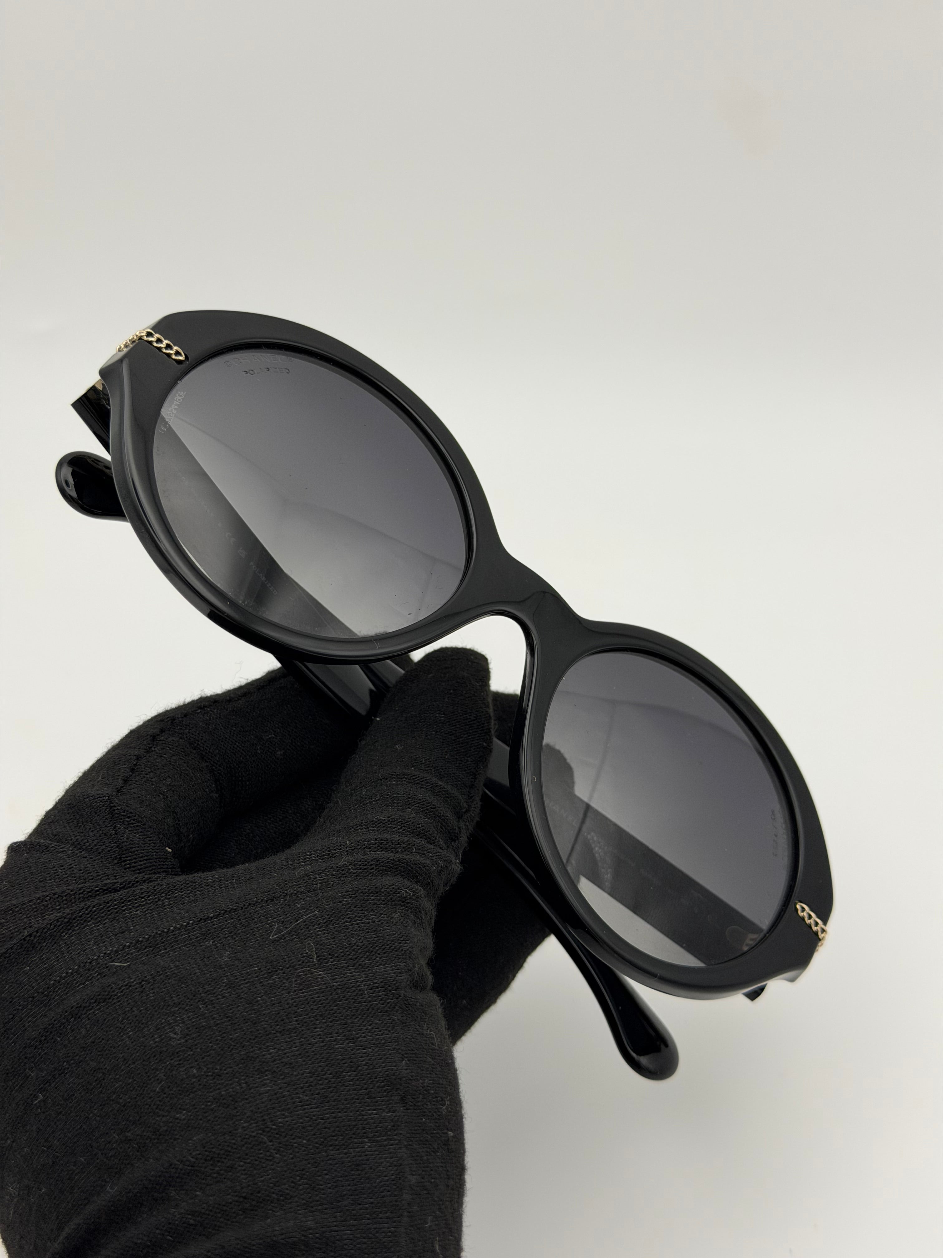 Chanel Sunglasses In Black With Pale Gold Hardware. Authentic and preloved in excellent condition