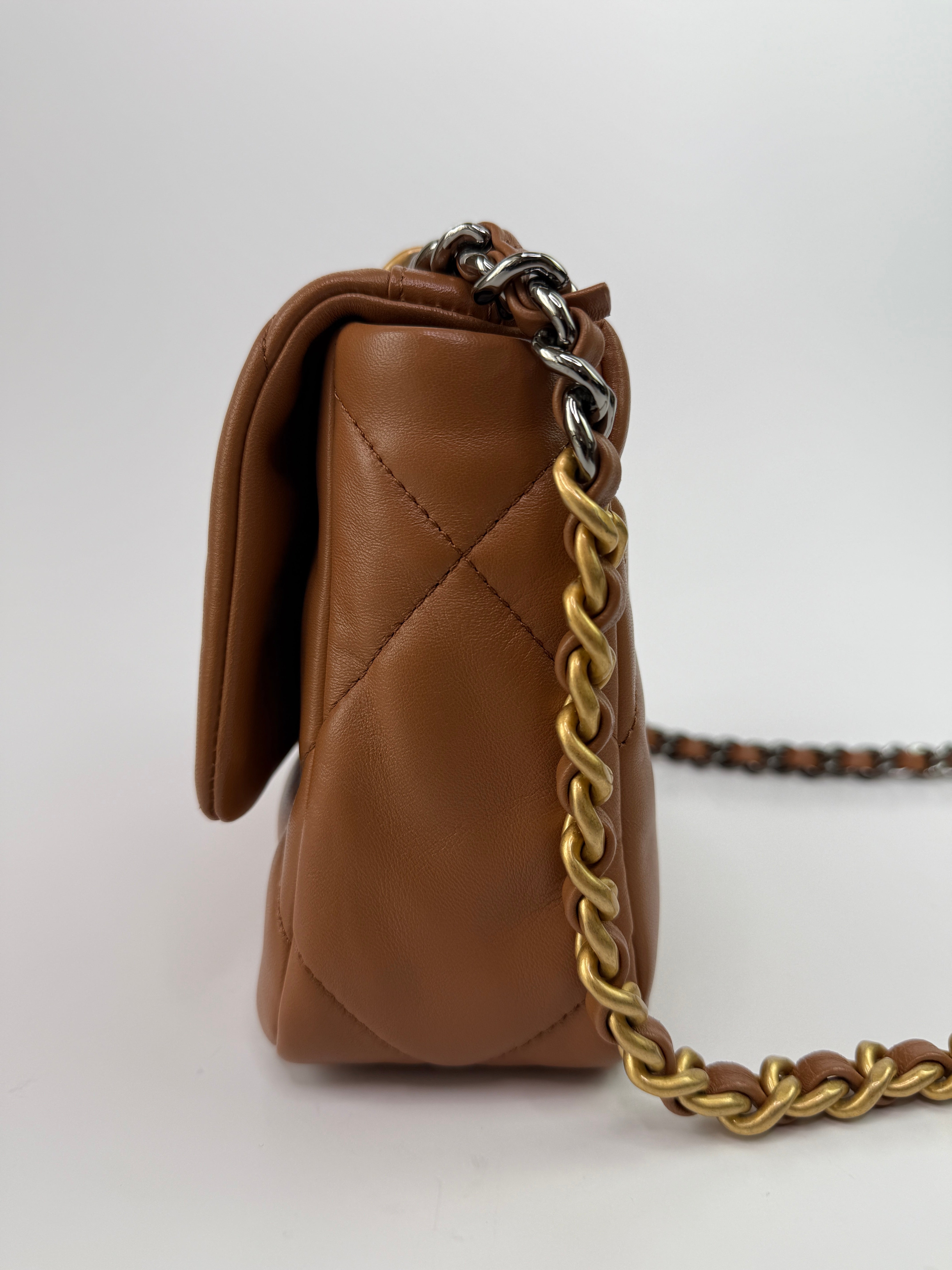 Chanel 19 Small Flap Bag In Camel Lambskin Leather