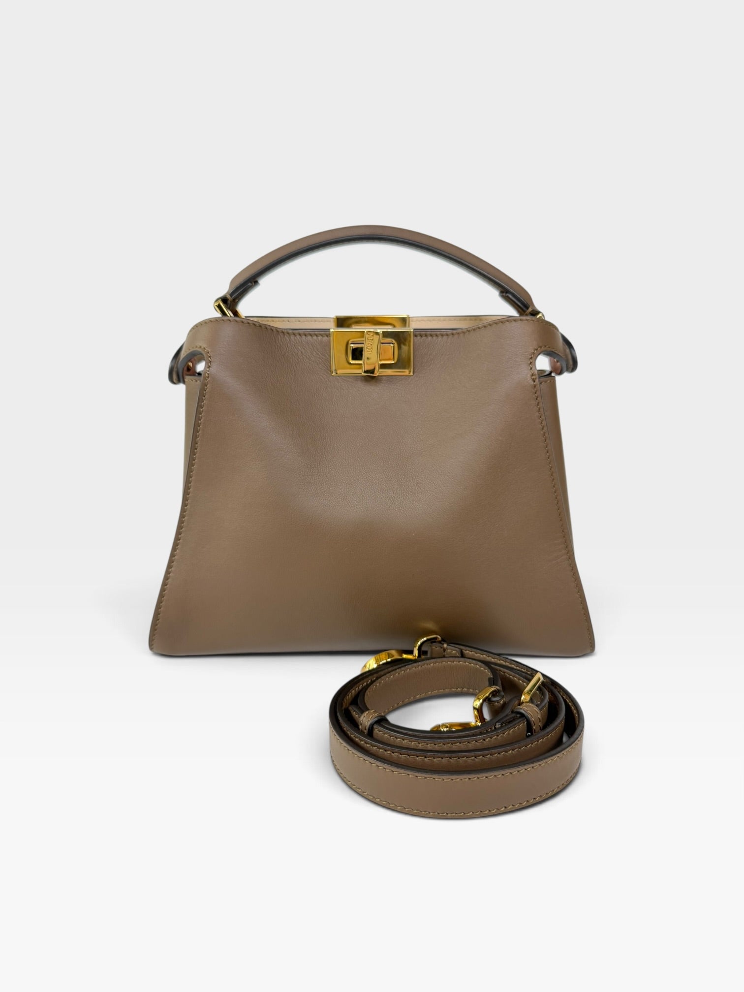 Fendi Small Peekaboo ISeeU Bag In Brown Calfskin Gold Hardware. 100% authentic and preloved in excellent condition.