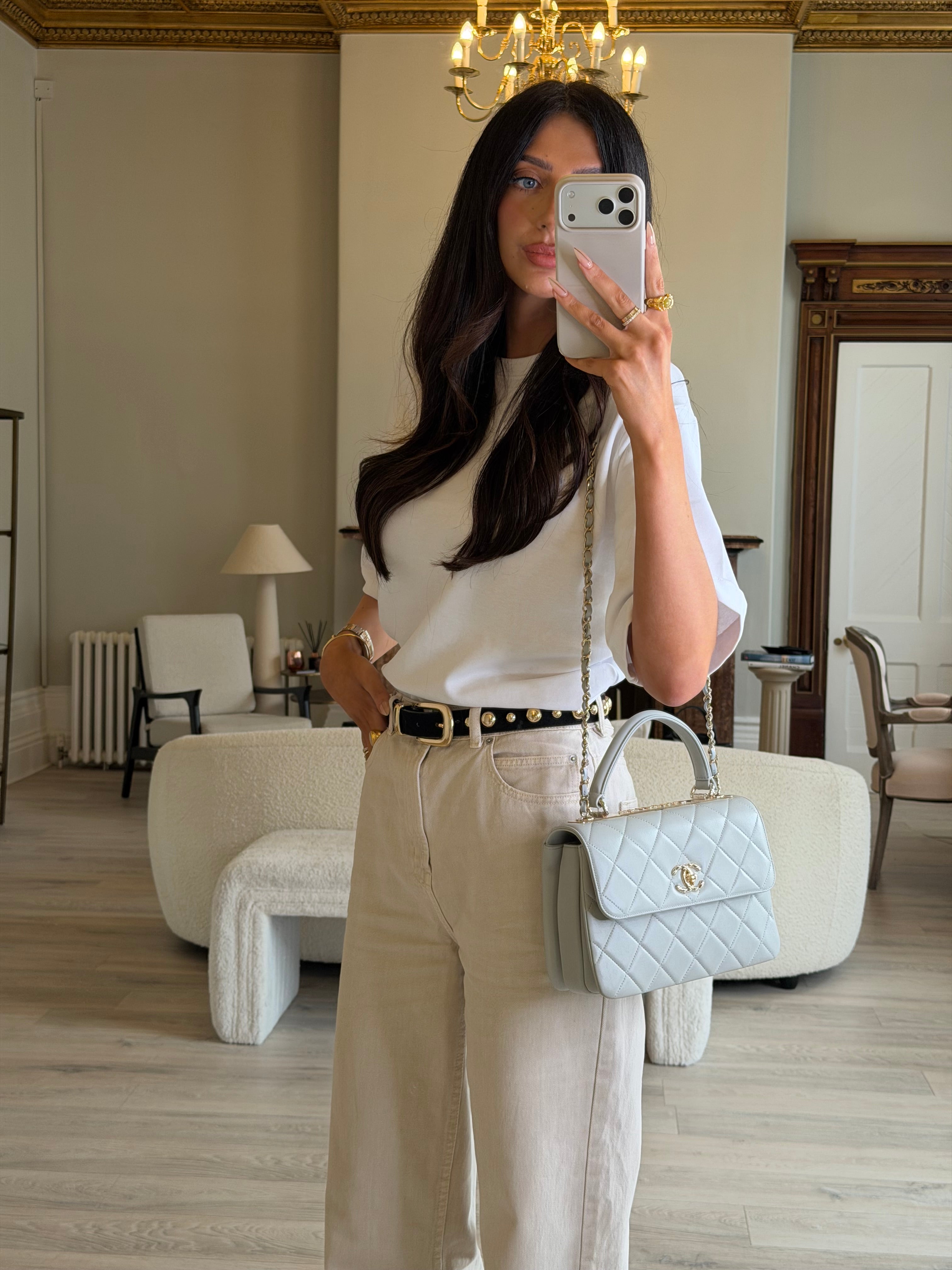 Chanel Small Trendy Top Handle Flap Bag In Glacier Lambskin With Gold Hardware Authentic and preloved in excellent condition