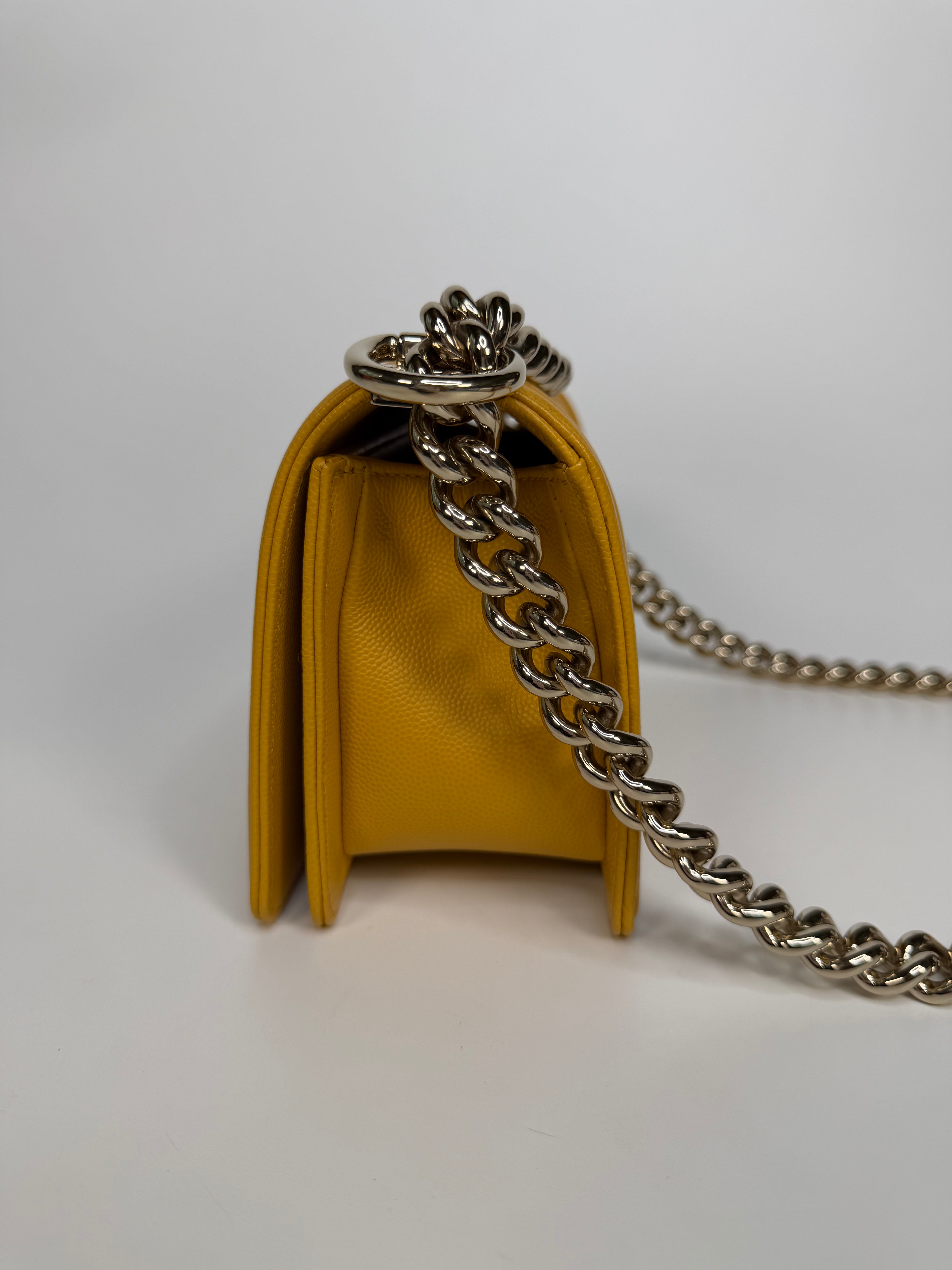 Chanel Small Boy Bag In Yellow Caviar Leather With Pale Gold Hardware