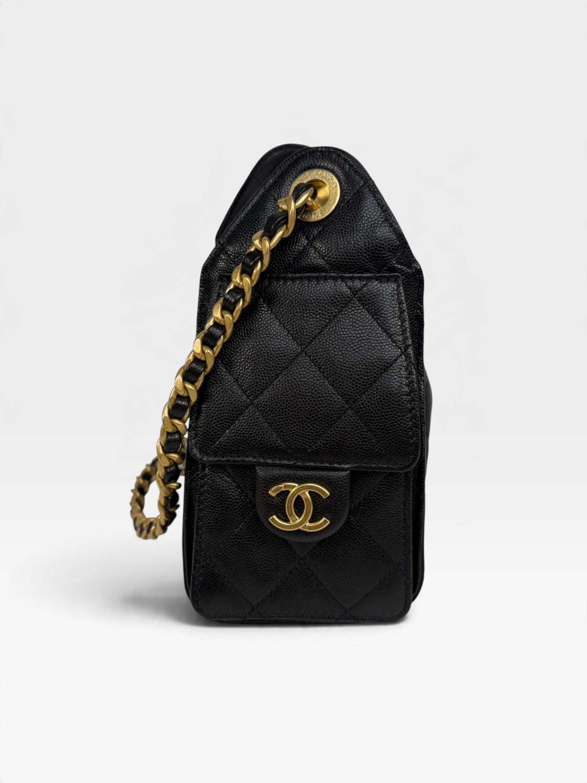 *Luxe Top Pick* Chanel 25 Micro In Black Caviar Leather With Aged Gold Hardware. 100% authentic and pre loved in excellent condition.