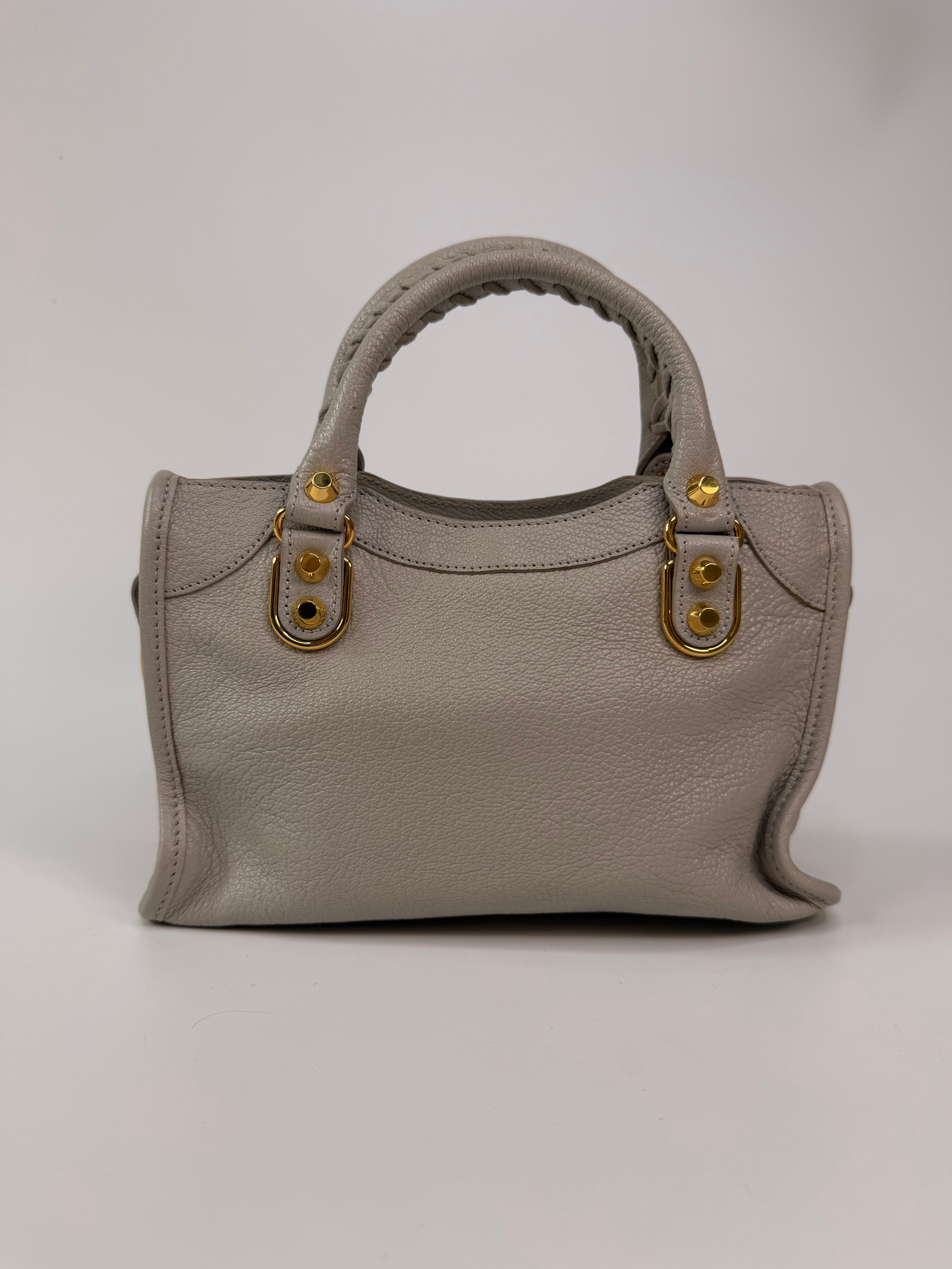 Balenciaga Le City Mini Bag In Grey Lambskin With Gold Hardware. 100% authentic and preloved in excellent condition