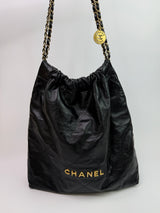 Chanel 22 Large In Black Calfskin Leather With GHW