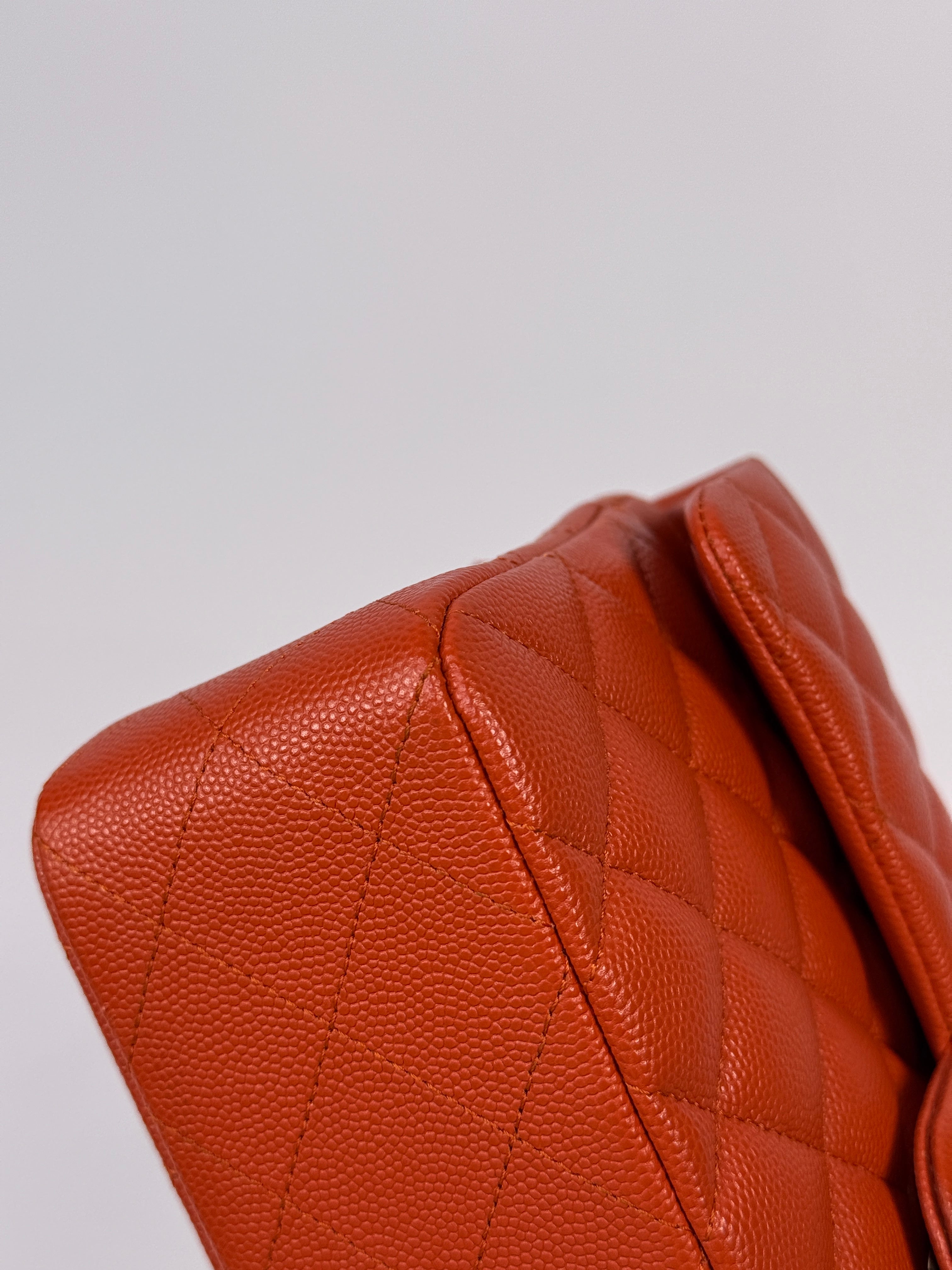 Chanel Small Classic Double Flap In Orange/Red Caviar Leather With PGHW