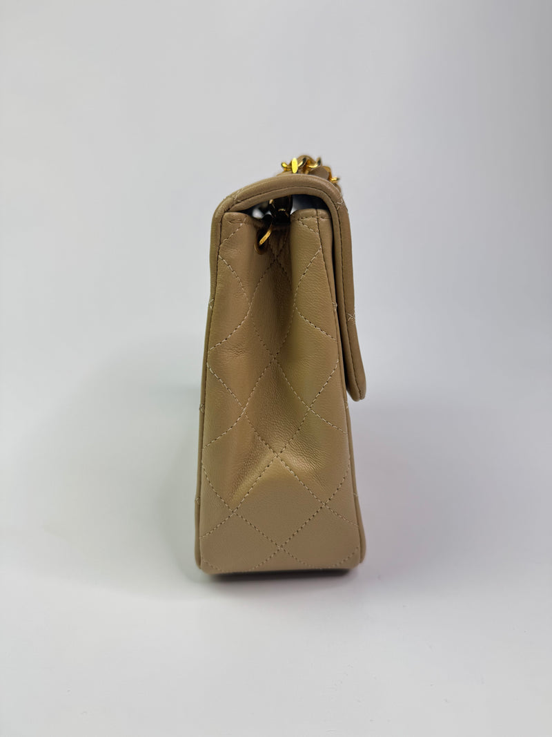 Chanel Vintage Mini Square Flap Bag In Beige Lambskin GHW