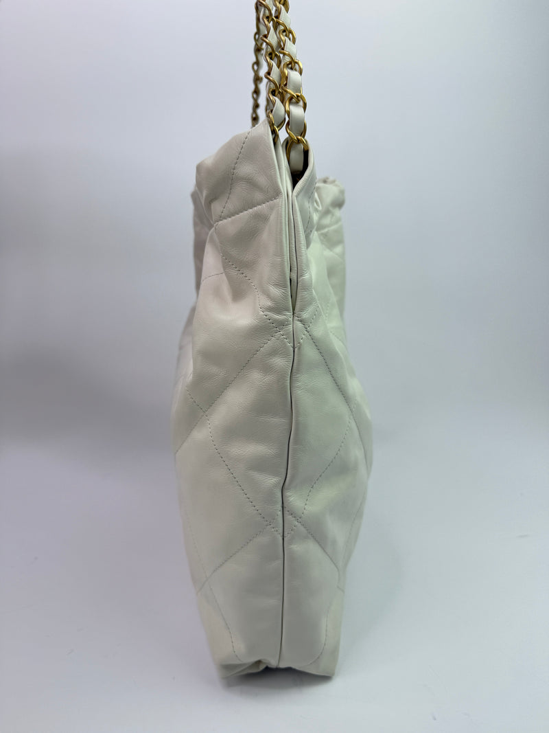 Chanel 22 Medium In White Calfskin Leather With GHW