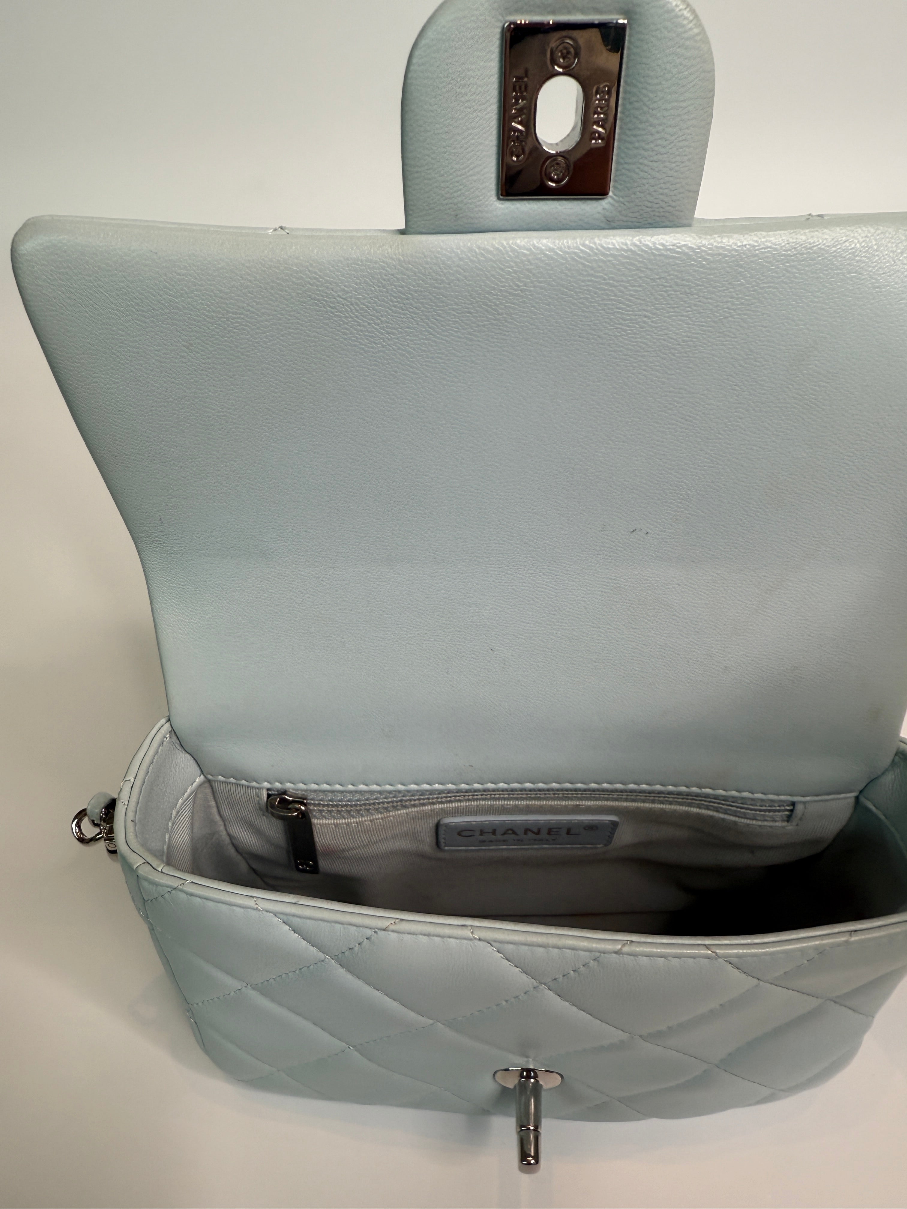 Chanel My Perfect  Flap In Pale Blue Lambskin Leather SHW