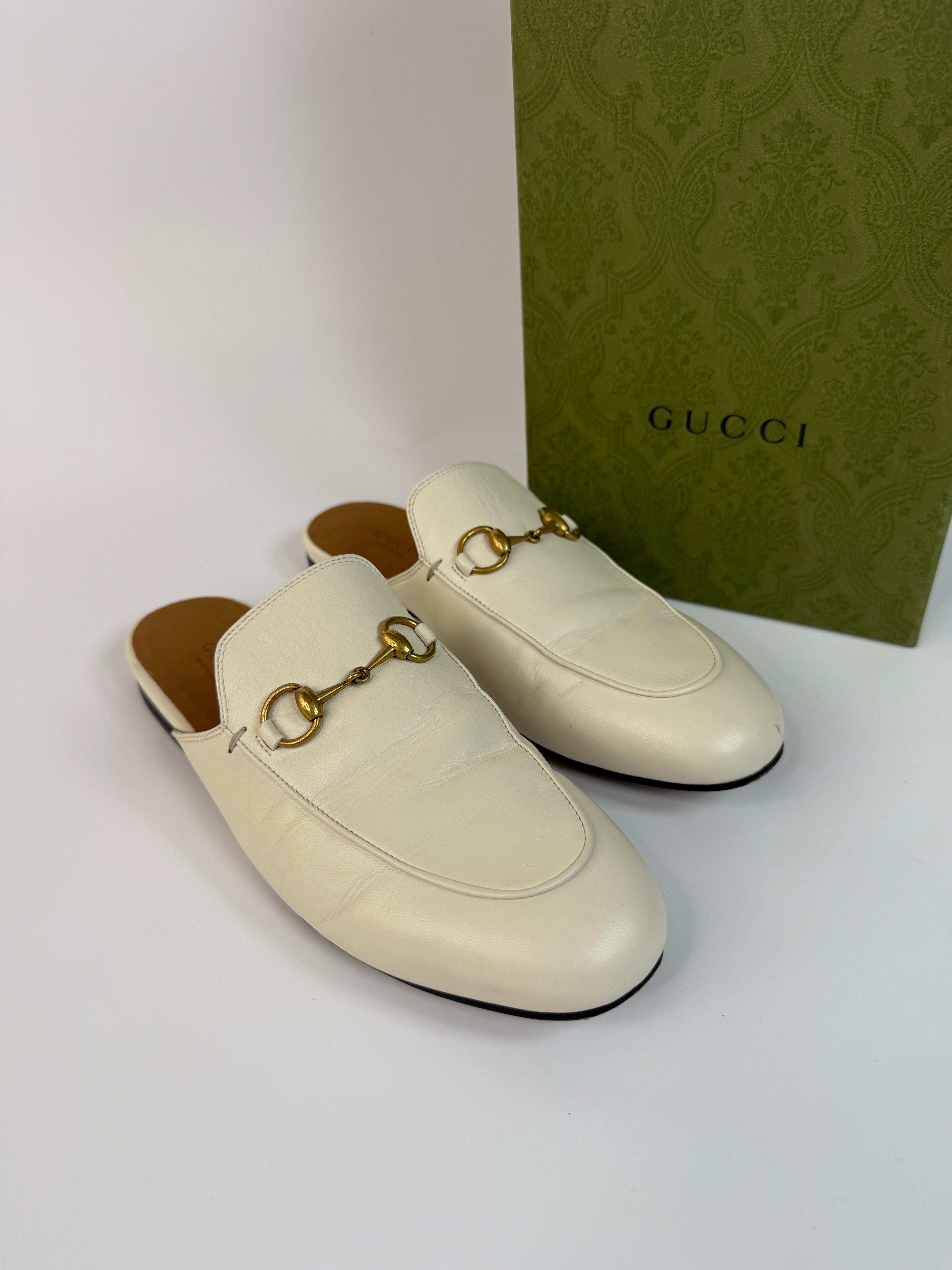 Gucci Princetown Mules In Ivory Leather (Size 37.5/UK4.5)