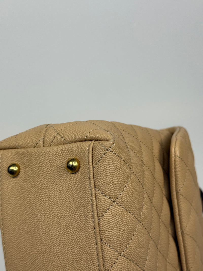 Chanel Coco Large Top Handle In Beige Caviar Leather With GHW